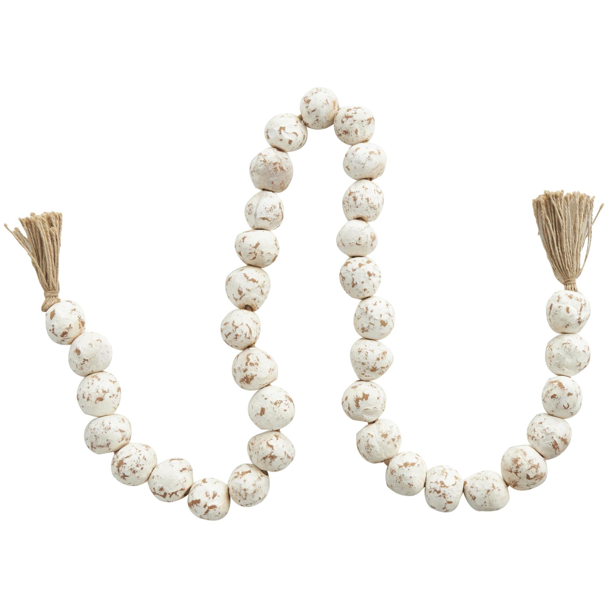 Ceramic Handmade Round Intricately Shaped Large Distressed Beaded Garland with Tassel