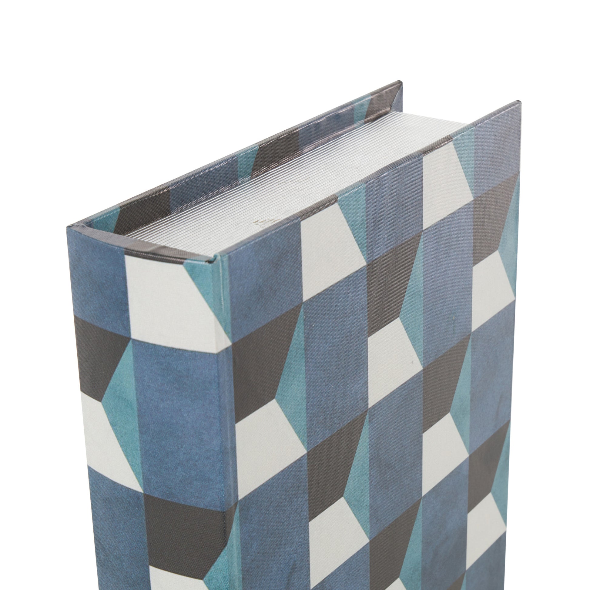 Set of 3 Geometric Blue Faux Leather Faux Book Storage Decorative Box with Black and White Accents
