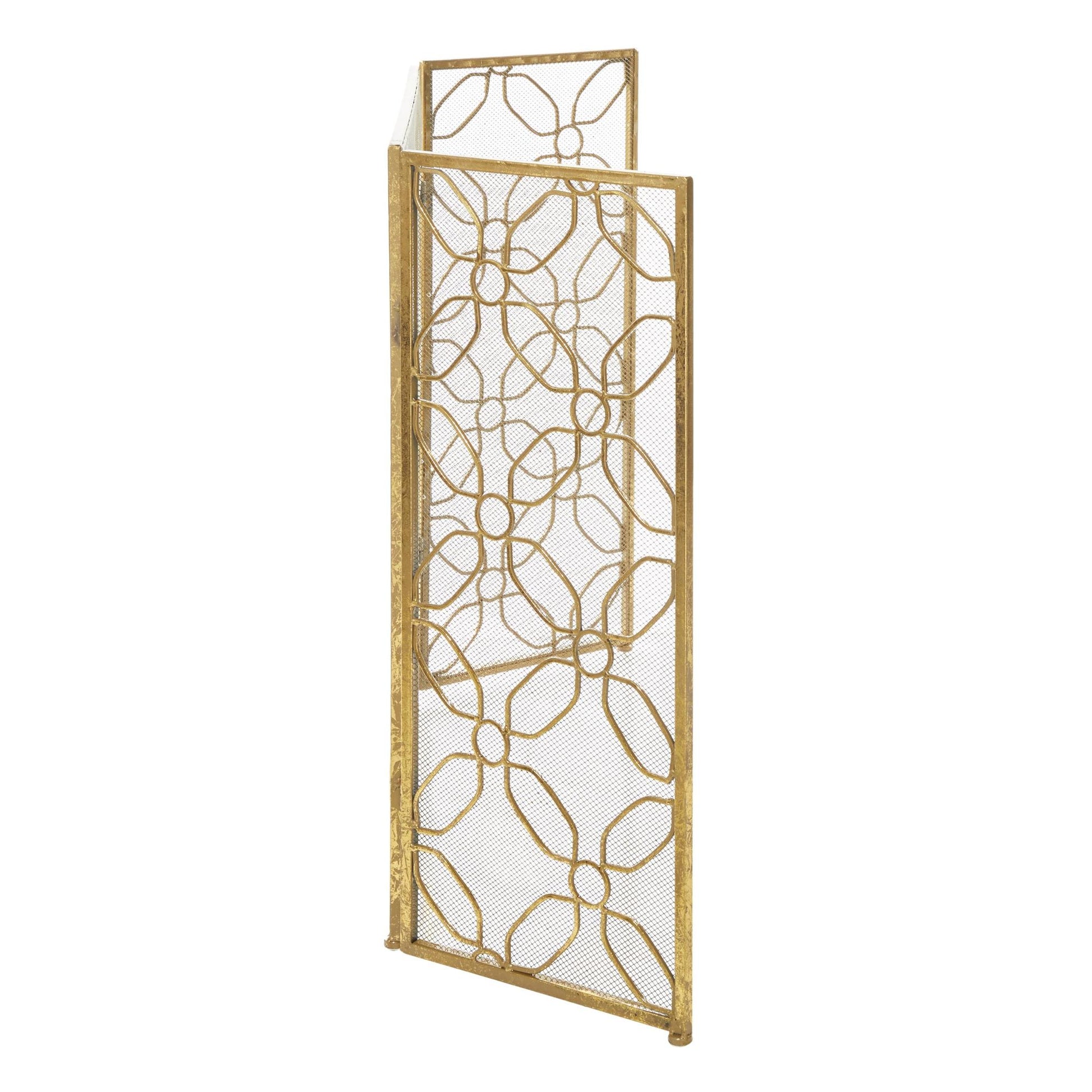 Geometric Gold Metal Foldable Mesh Netting 3 Panel Living Room Fireplace Screen