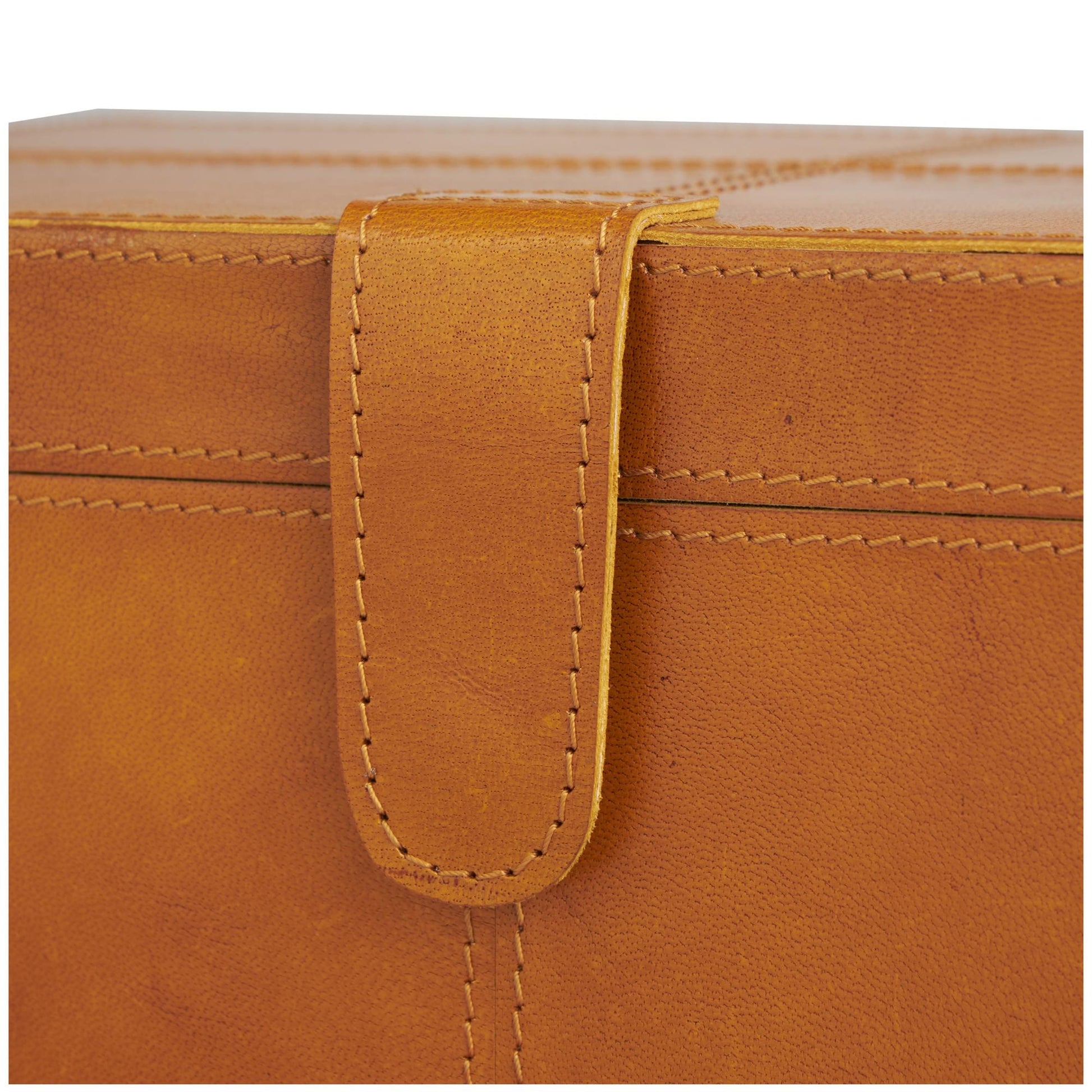 Set of 2 Leather Handmade Cowhide Storage Decorative Box with Stitching Detail