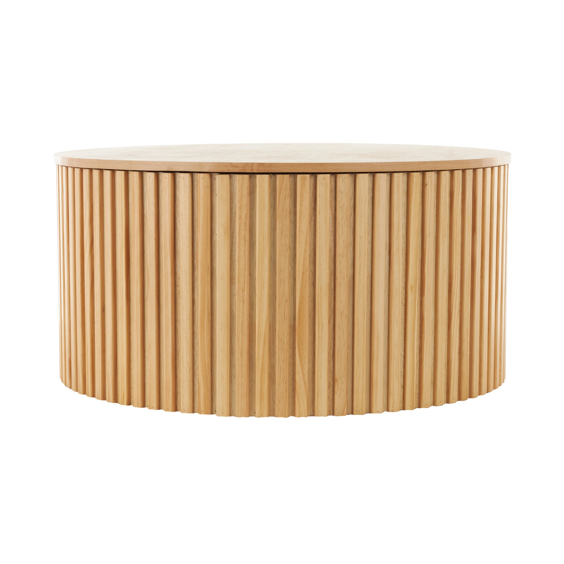 Wood Handmade Ribbed Living Room Coffee Table with Slatted Base