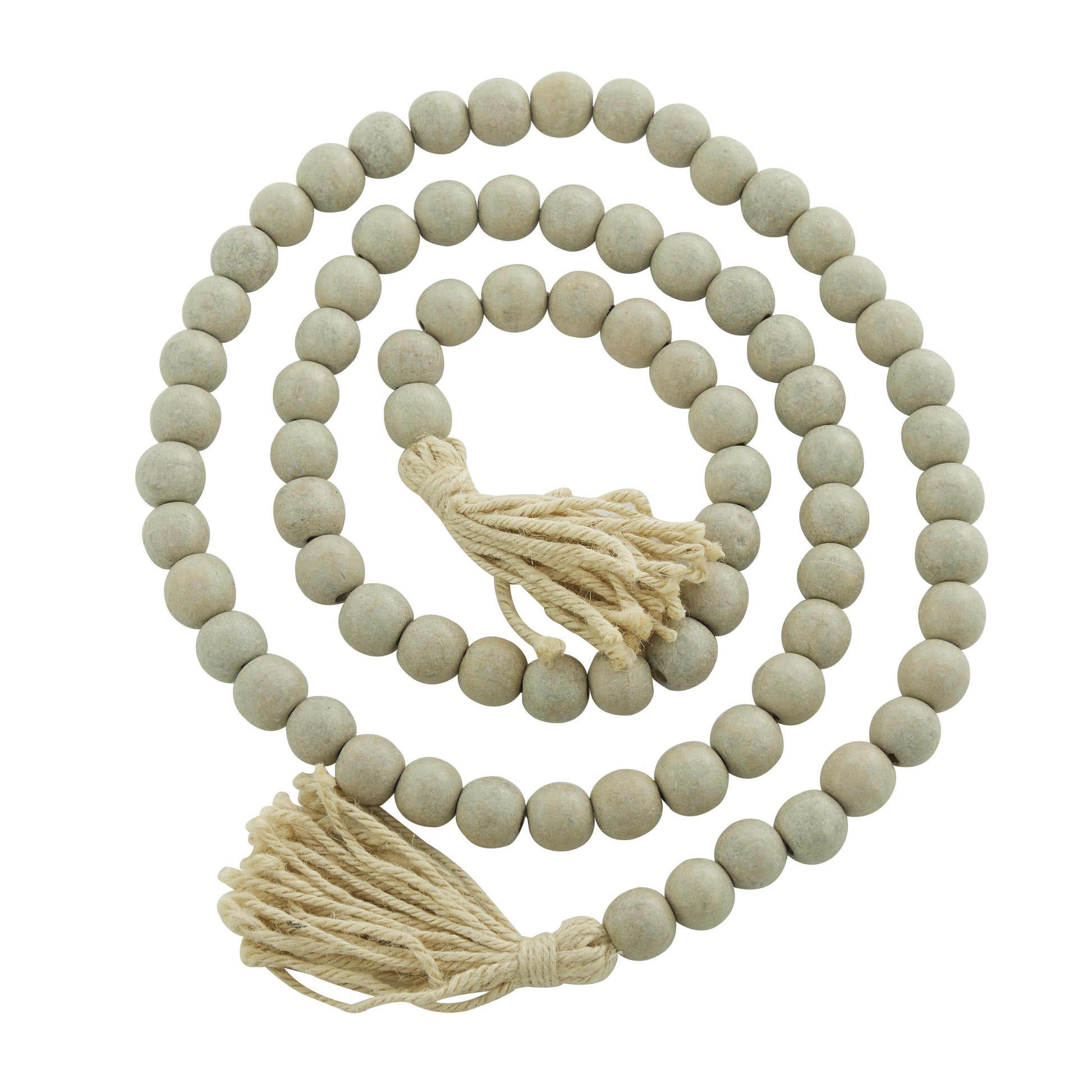 Mango Wood Handmade Round Long Carved Beaded Garland with Tassel