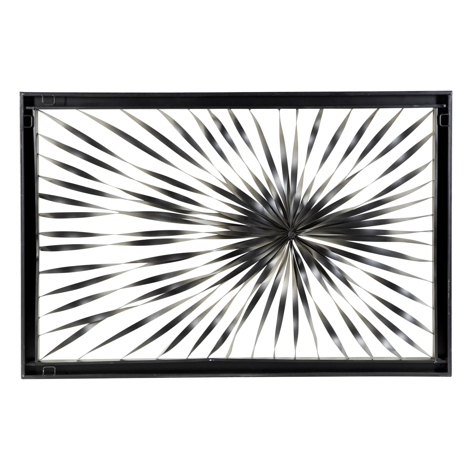 Sunburst Silver Metal Coiled Ribbon Home Wall Decor with Black Frame