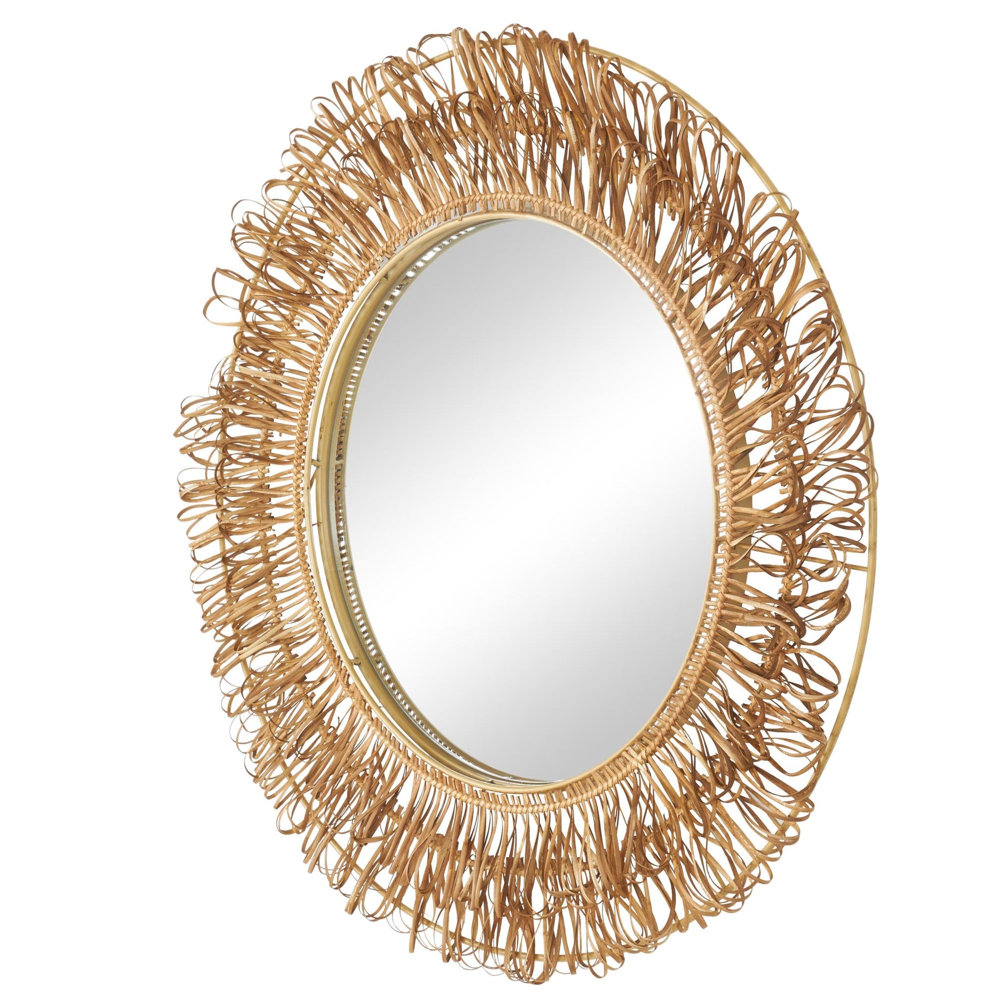 Tribal Brown Rattan Handmade Woven Looped Room Wall Mirror