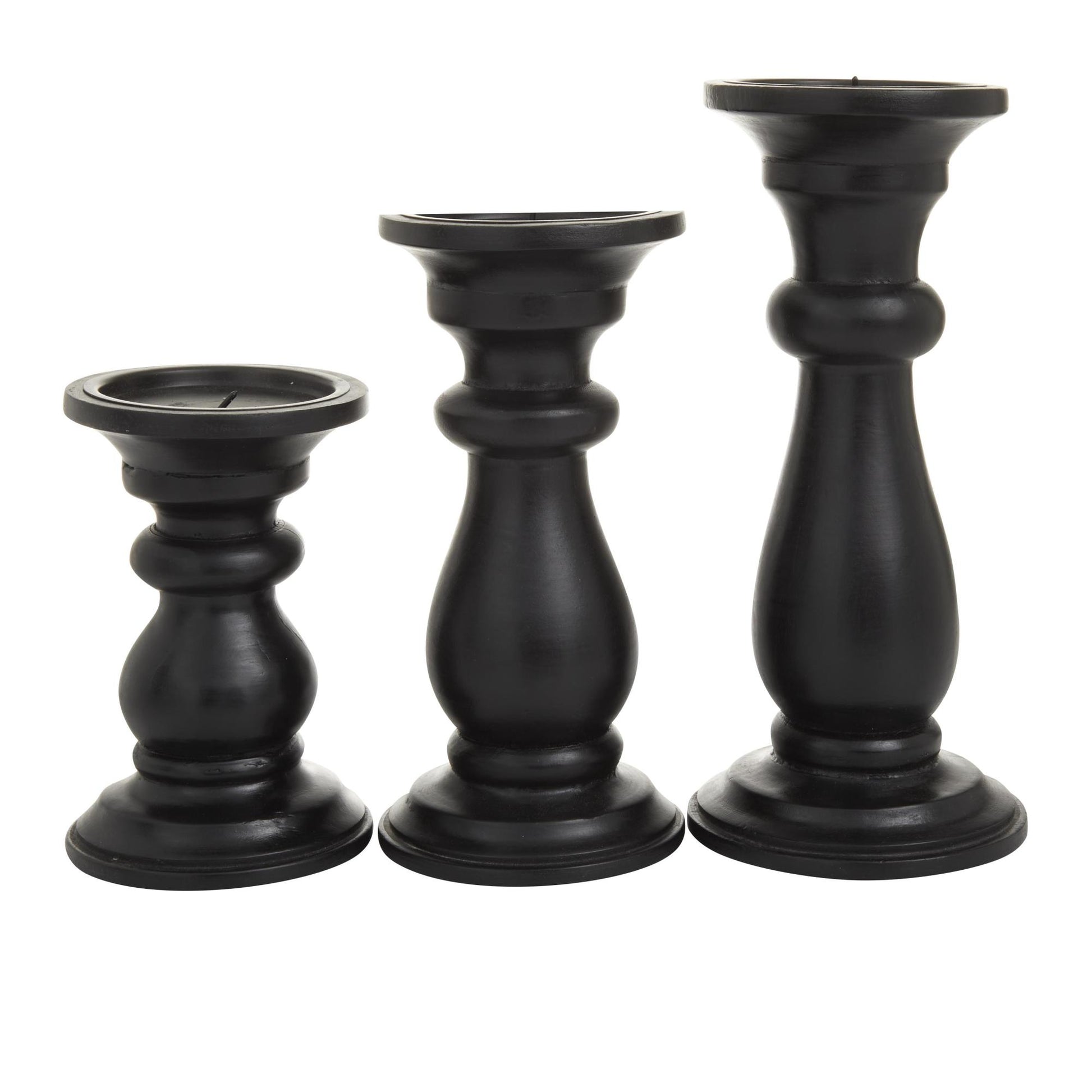 Set of 3 Mango Wood Turned Style Pillar Decorative Candle Holder