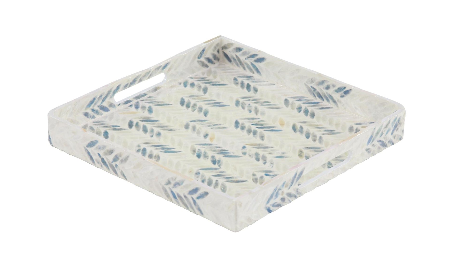 Set of 3 White Mother of Pearl Shell Living Room Decor Tray with Checkerboard Pattern