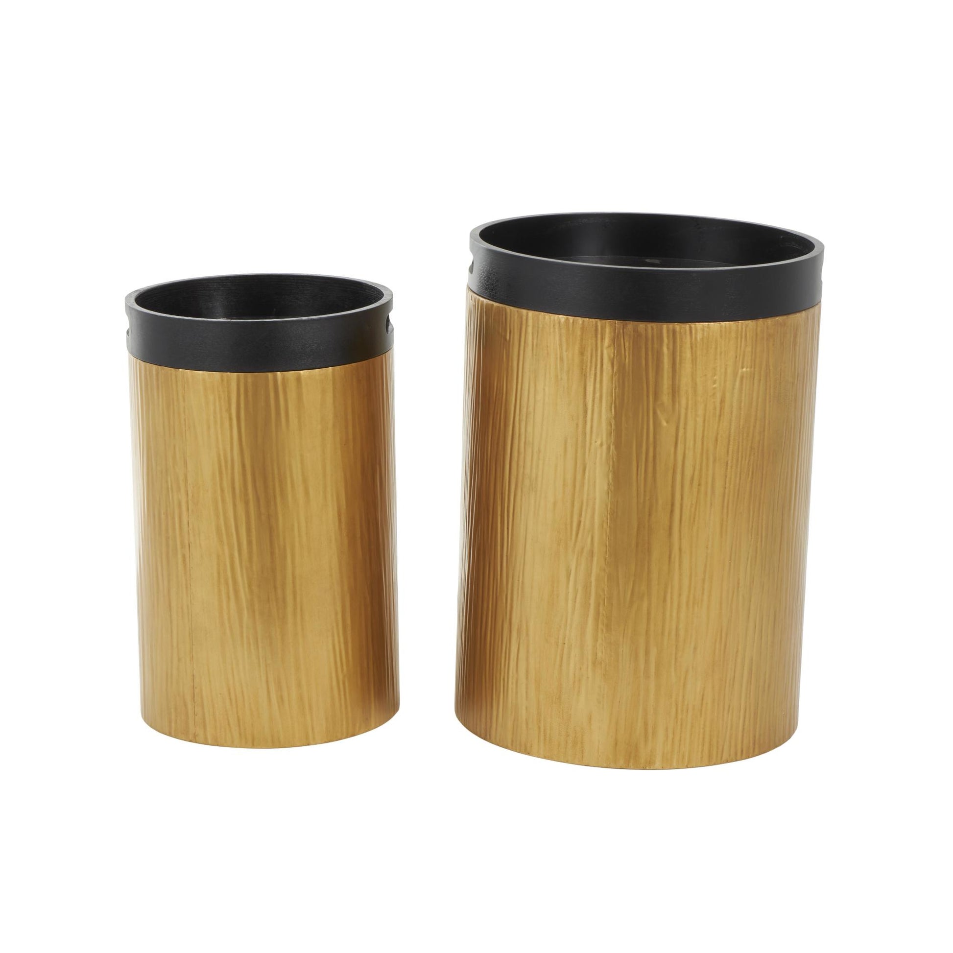 Set of 2 Gold Metal Nesting Side End Accent Table with Black Tray Tabletops