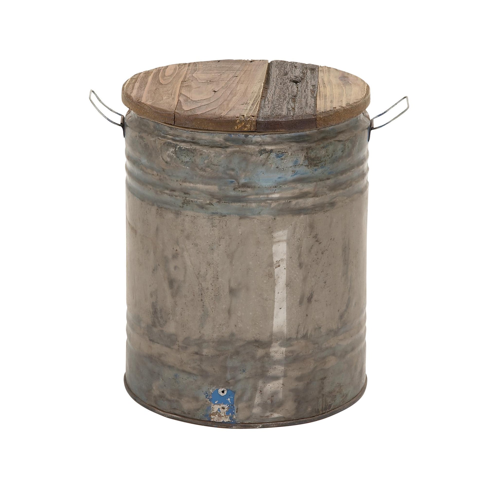 Gray Metal Side End Accent Table with Brown Wood Top