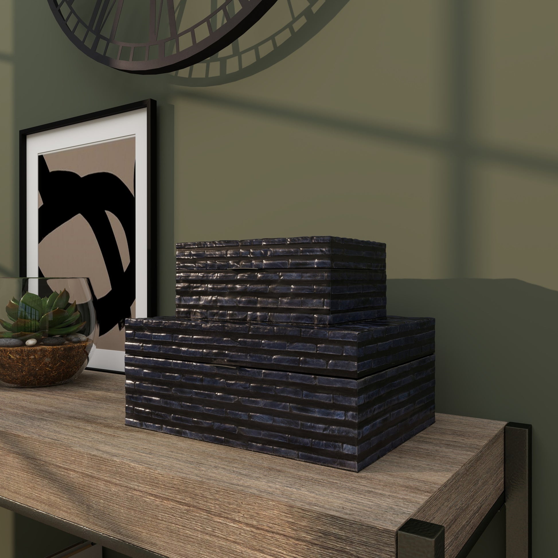 Set of 2 Mother of Pearl Shell Handmade Decorative Box with Hinged Lid Set of 2 12", 8"W