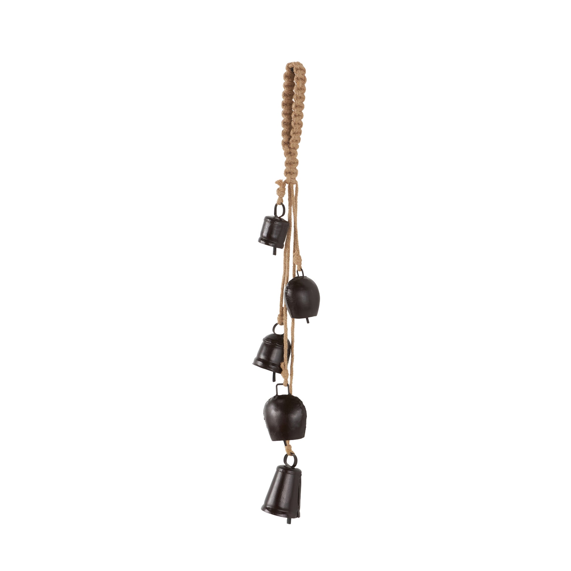 Metal Cascading Cluster Indoor Outdoor Decorative Cow Bells with Jute Hanging Rope