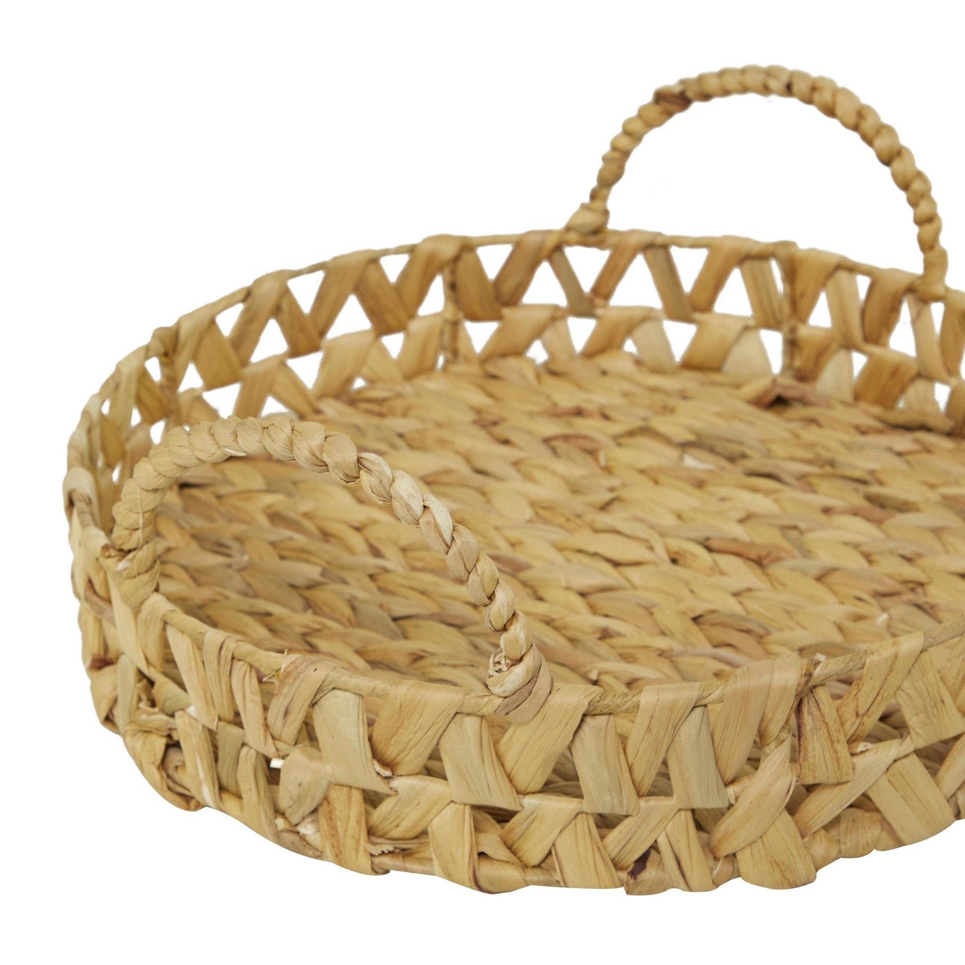 Set of 3 Brown Seagrass Handmade Woven Living Room Decor Tray with Handles