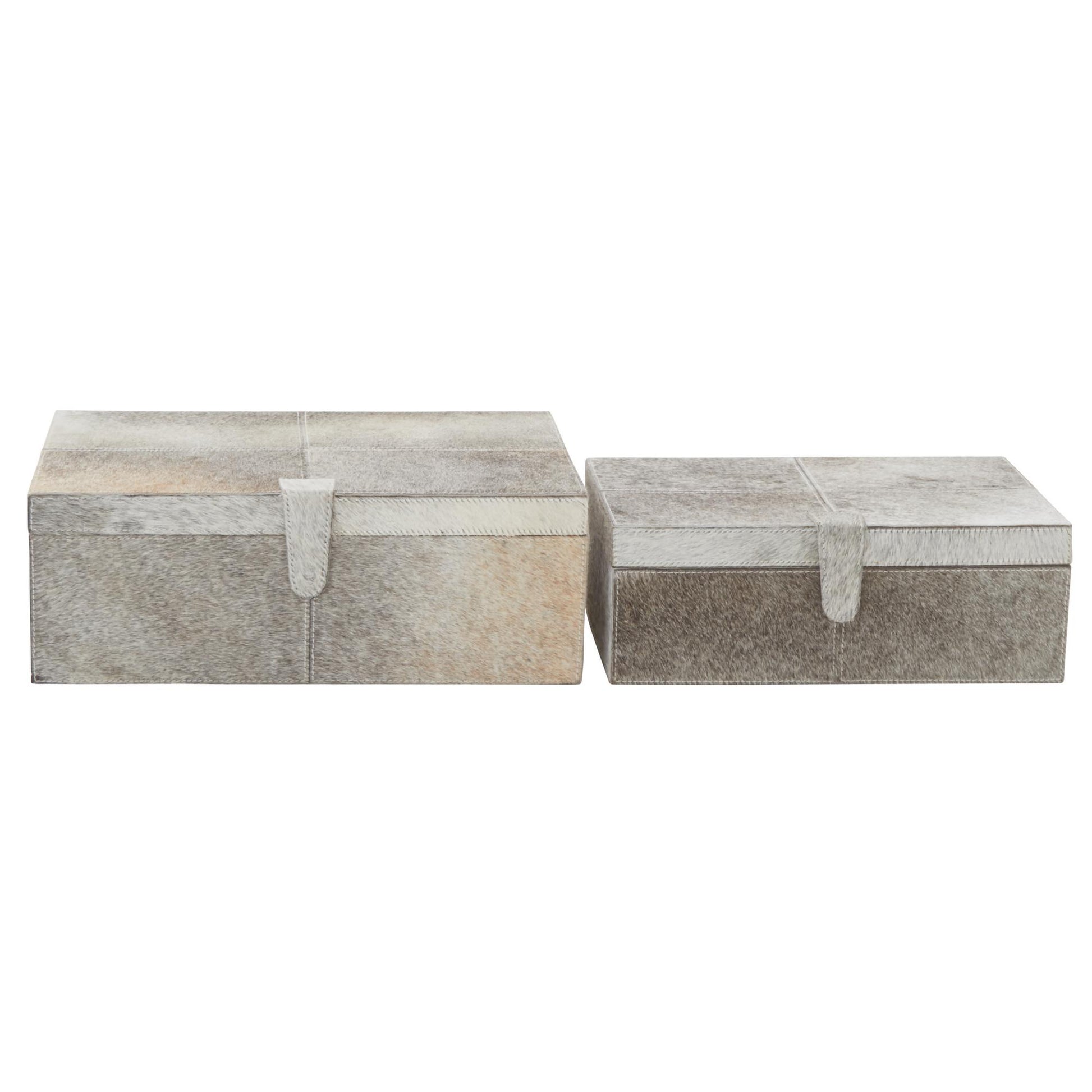 Set of 2 Leather Handmade Cowhide Storage Decorative Box with Stitching Detail