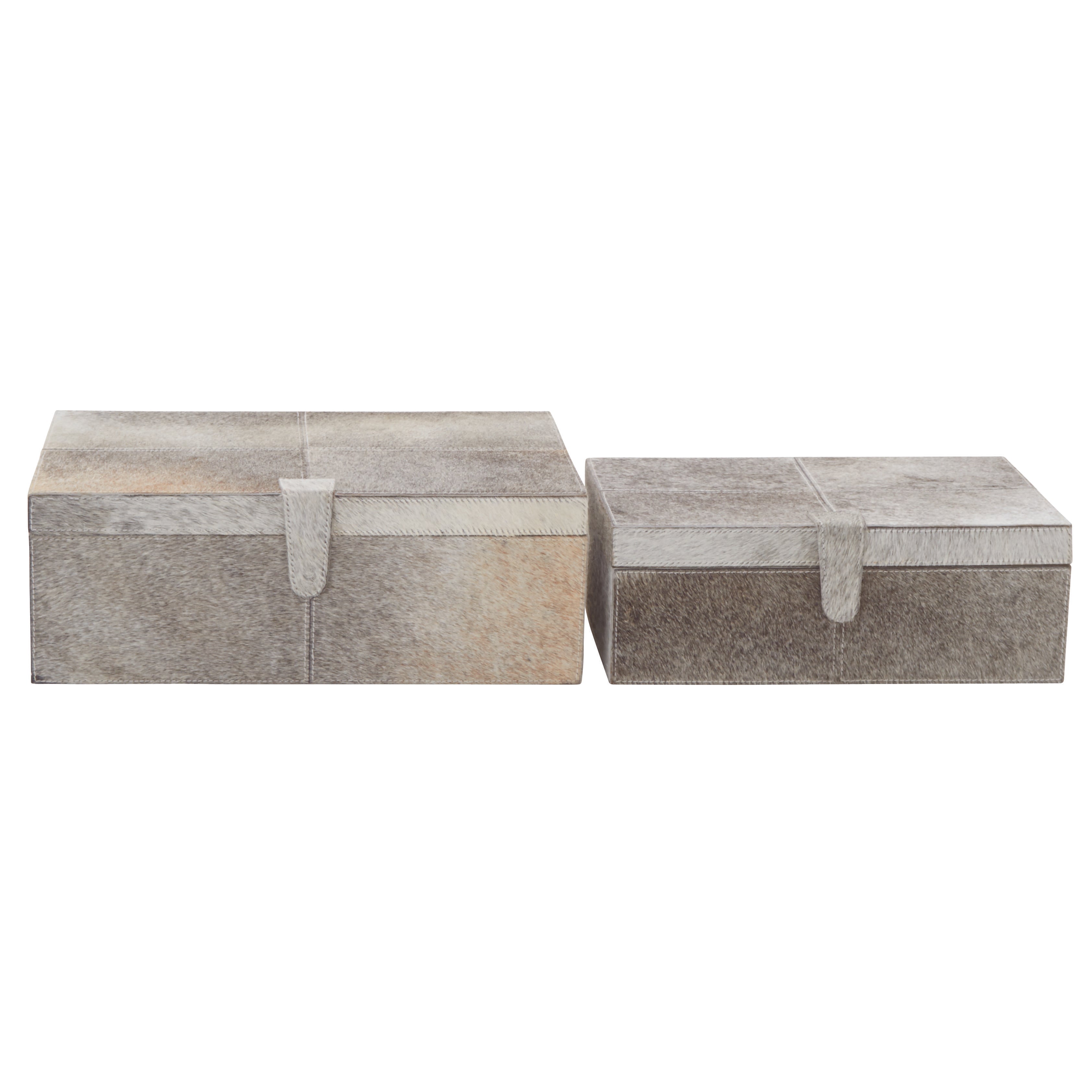 Set of 2 Leather Handmade Cowhide Storage Decorative Box with Stitching Detail