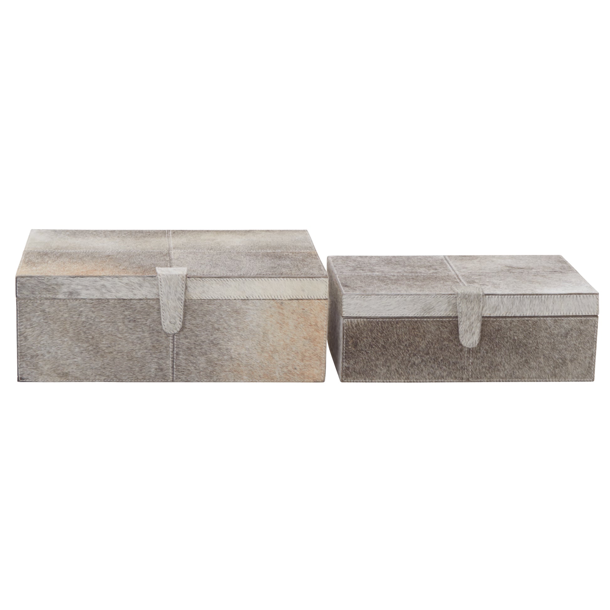 Set of 2 Leather Handmade Cowhide Storage Decorative Box with Stitching Detail