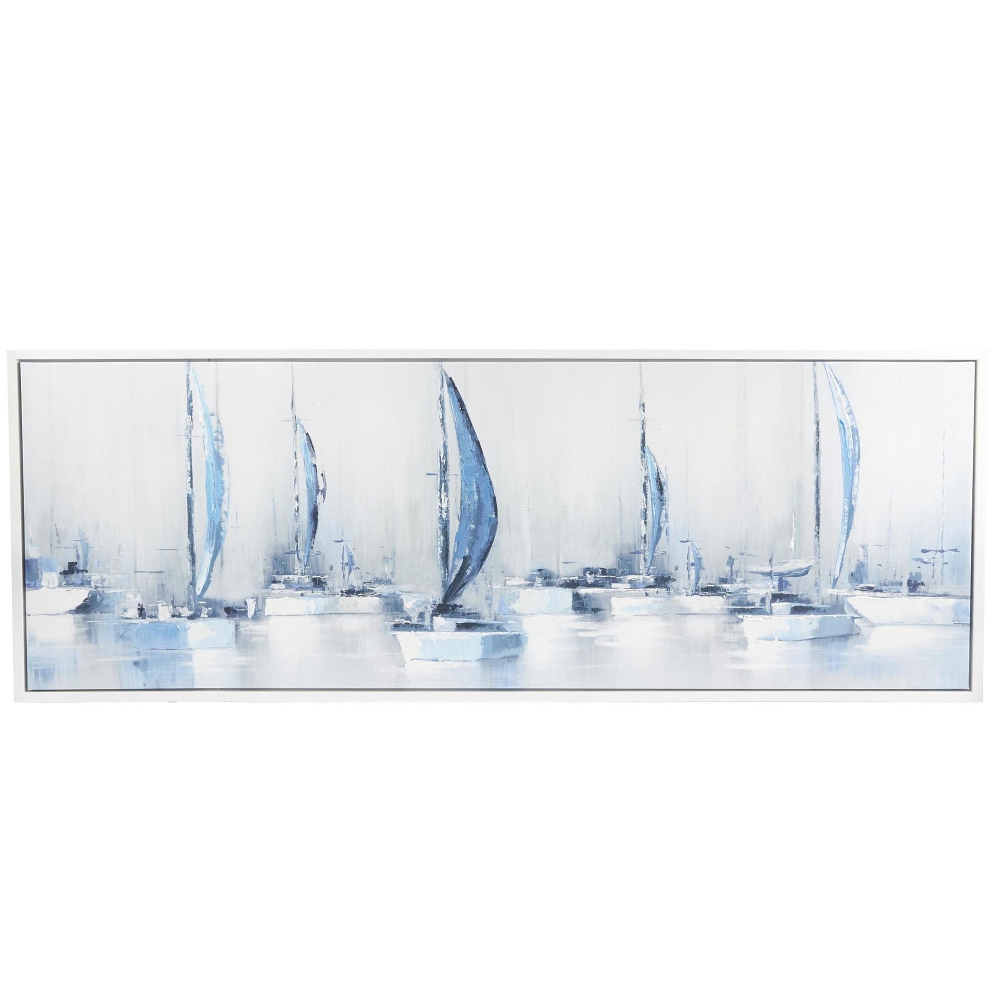 Sail Boat Blue Canvas Living Room Framed Wall Art with White Frame