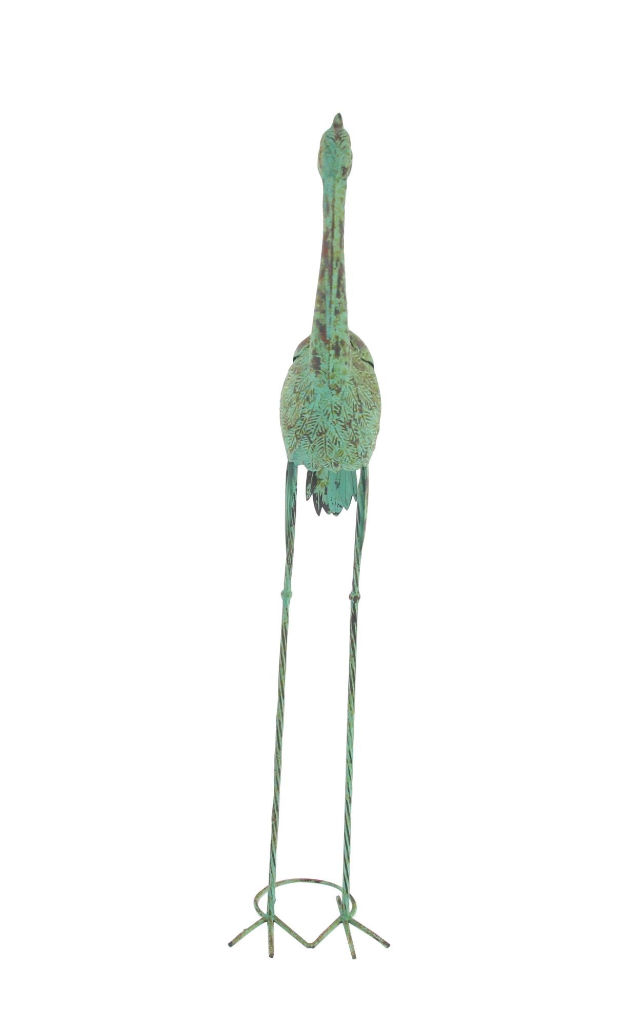Set of 2 Crane Green Metal Indoor Outdoor Decorative Garden Sculpture with Coiled U Shaped Feet