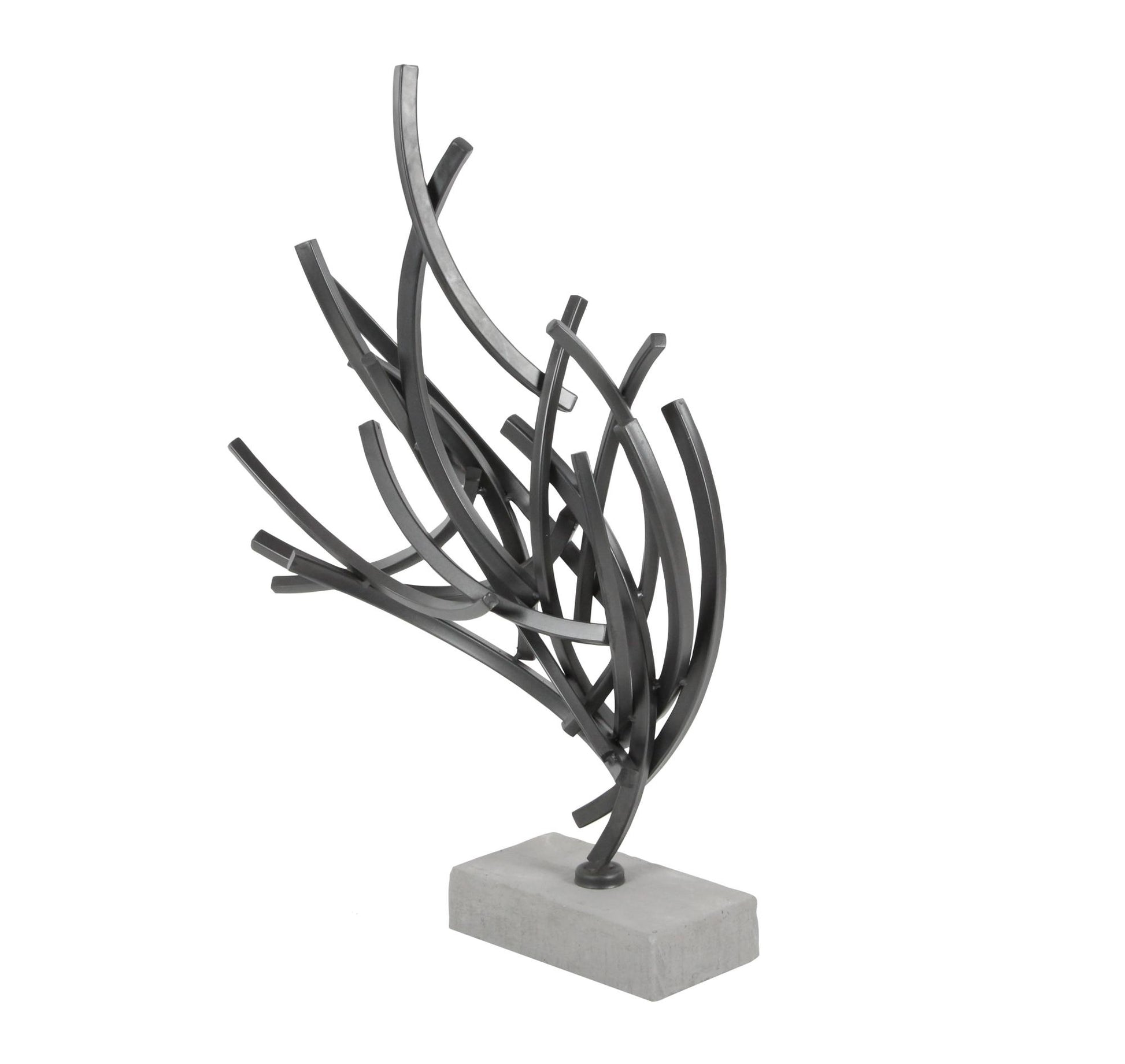 Abstract Dark Gray Metal Decorative Sculpture with Marble Base