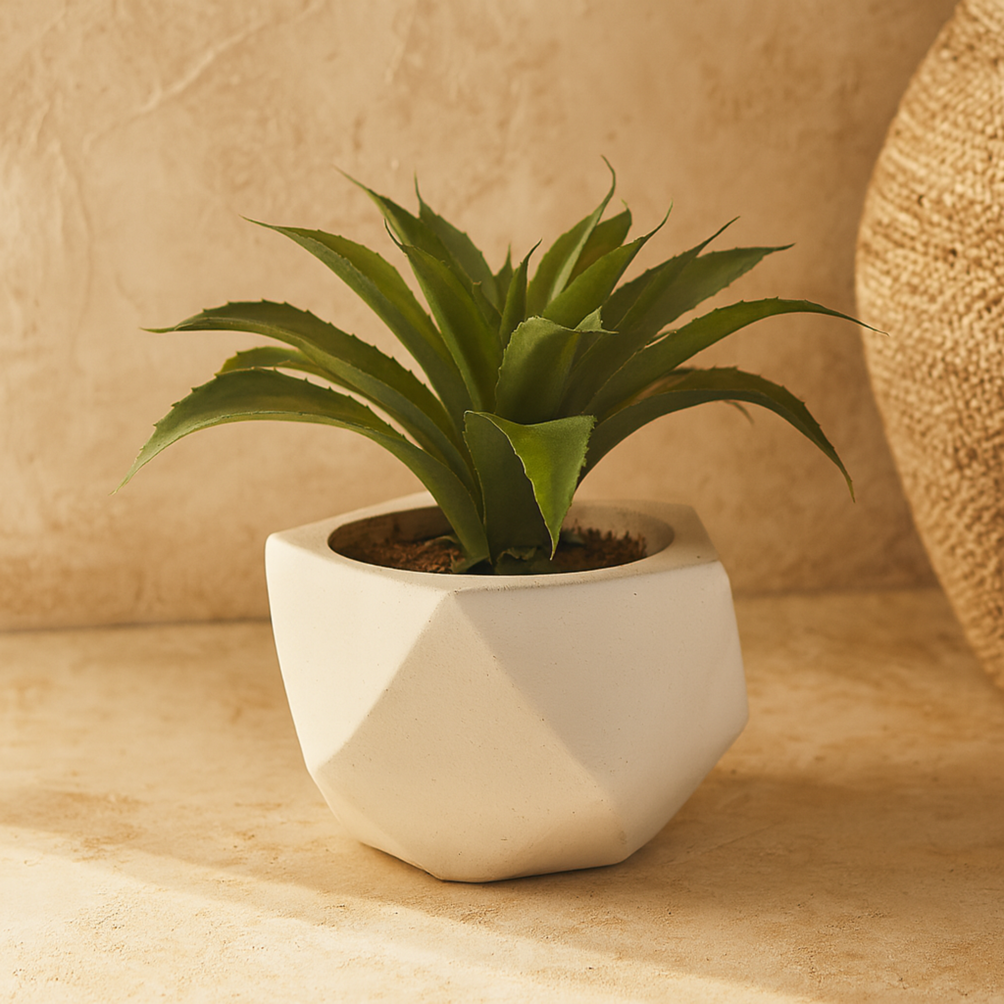 Agave Green Faux Foliage Indoor Outdoor Artificial Plant with Realistic Leaves and White Ceramic Pot