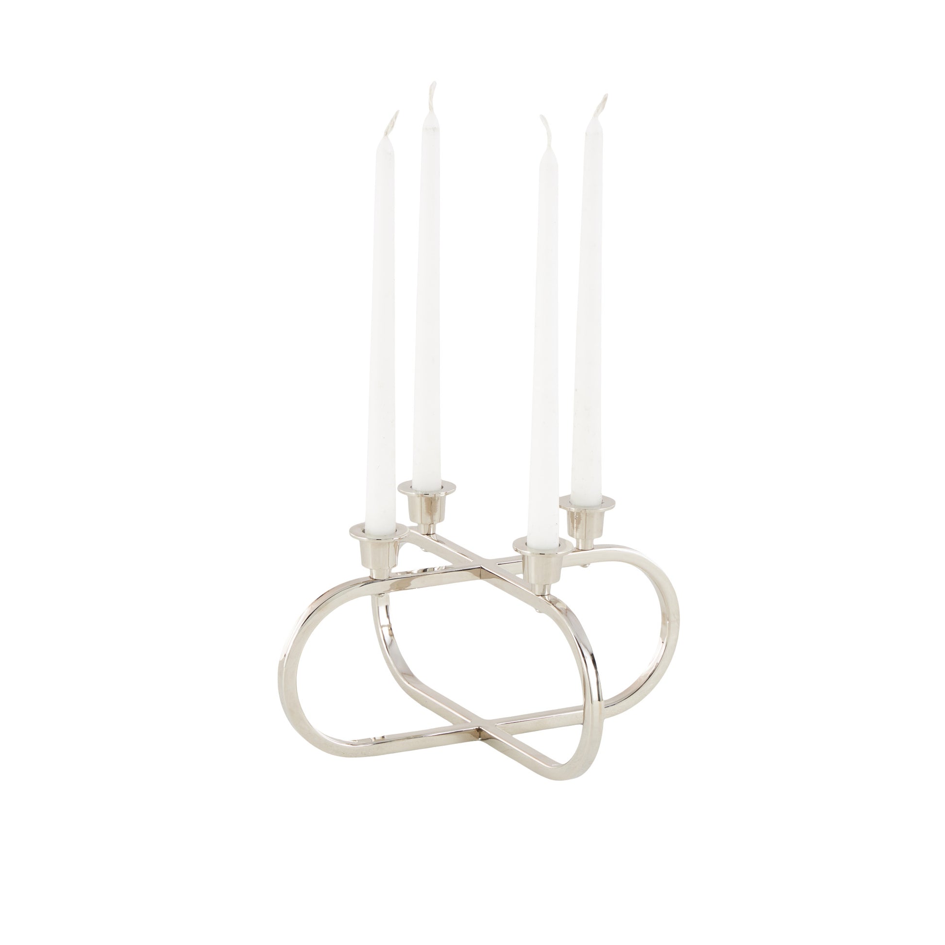 CosmoLiving by Cosmopolitan Geometric Silver Stainless Steel Metal Overlapping Oval Decorative Candelabra