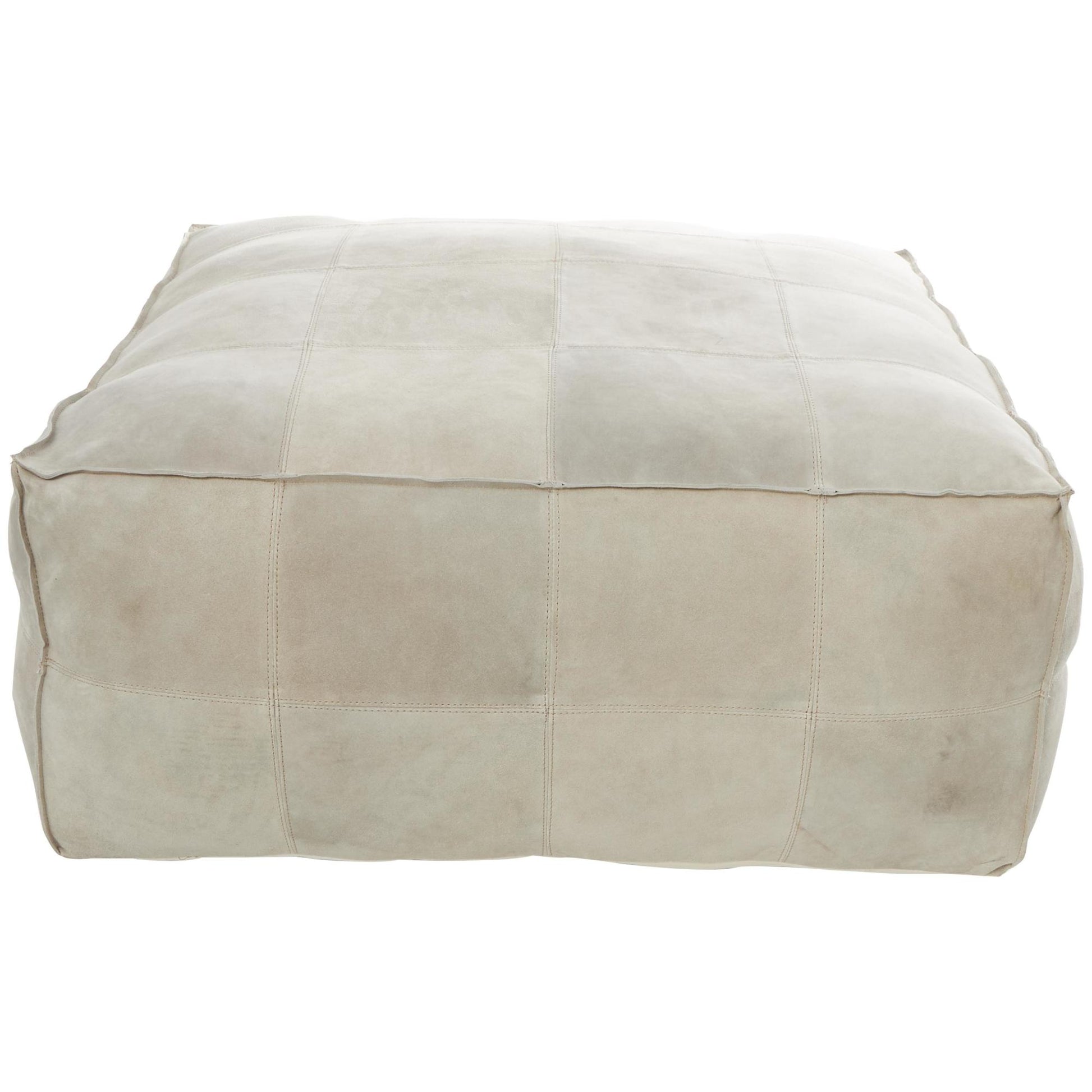 Leather Low Profile Square Stuffed Pouf with Patchwork Design