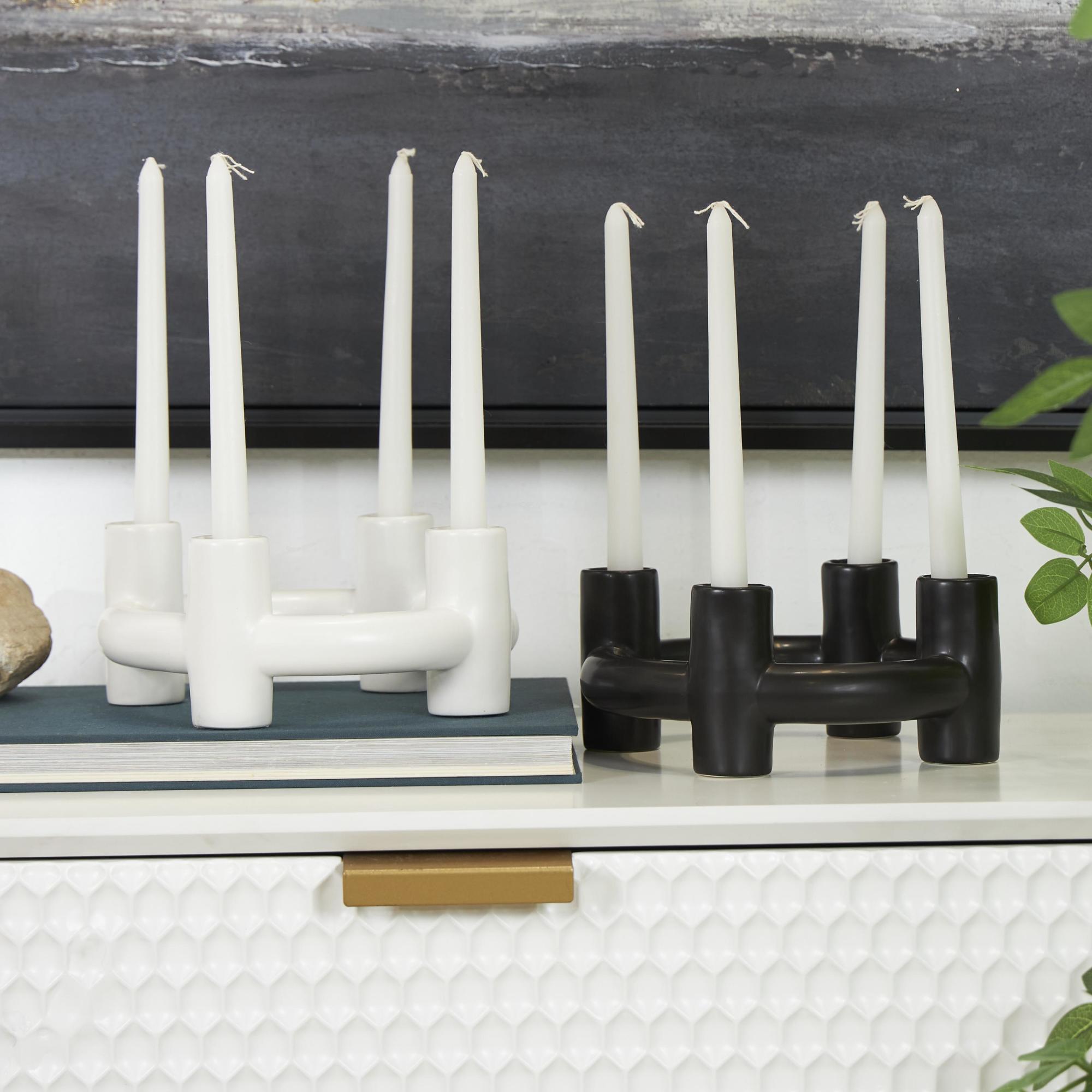 CosmoLiving by Cosmopolitan Set of 2 Geometric Black Ceramic Circle Decorative Candle Holder