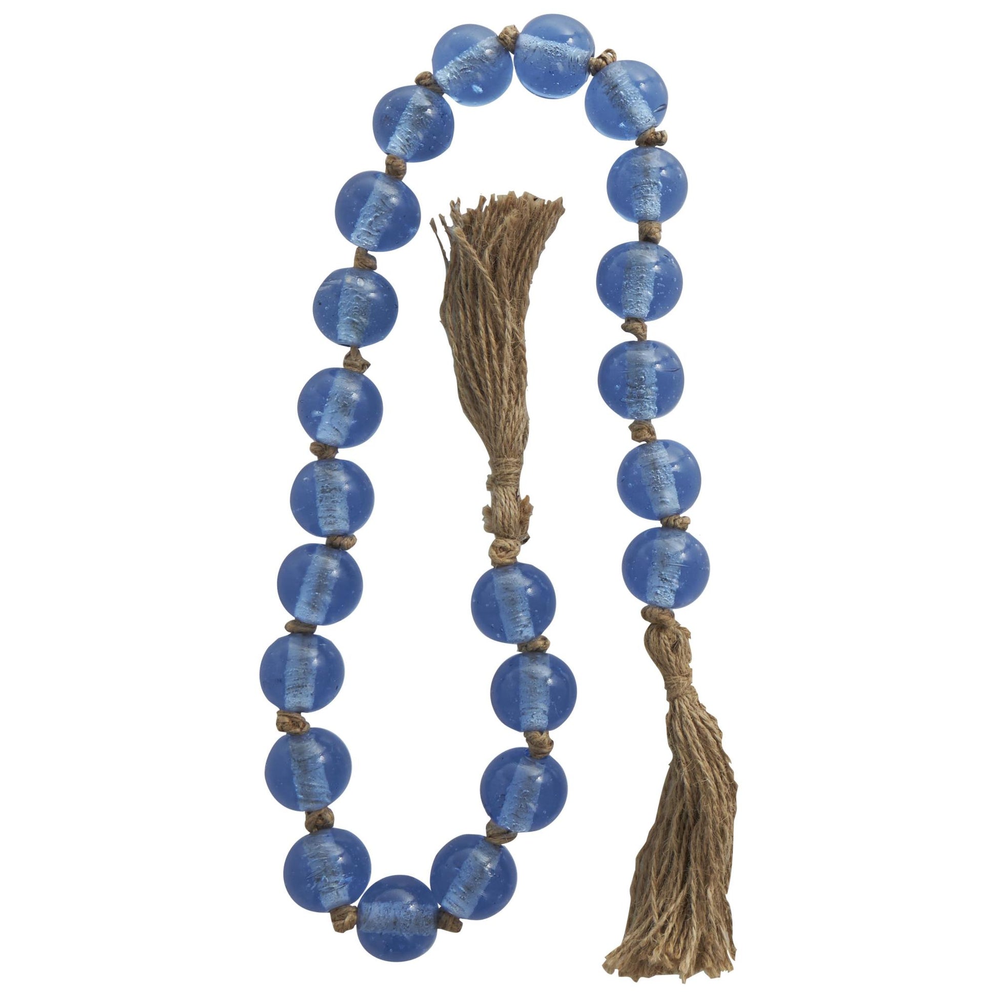 Glass Handmade Round Beaded Garland with Tassel with Knotted Brown Jute