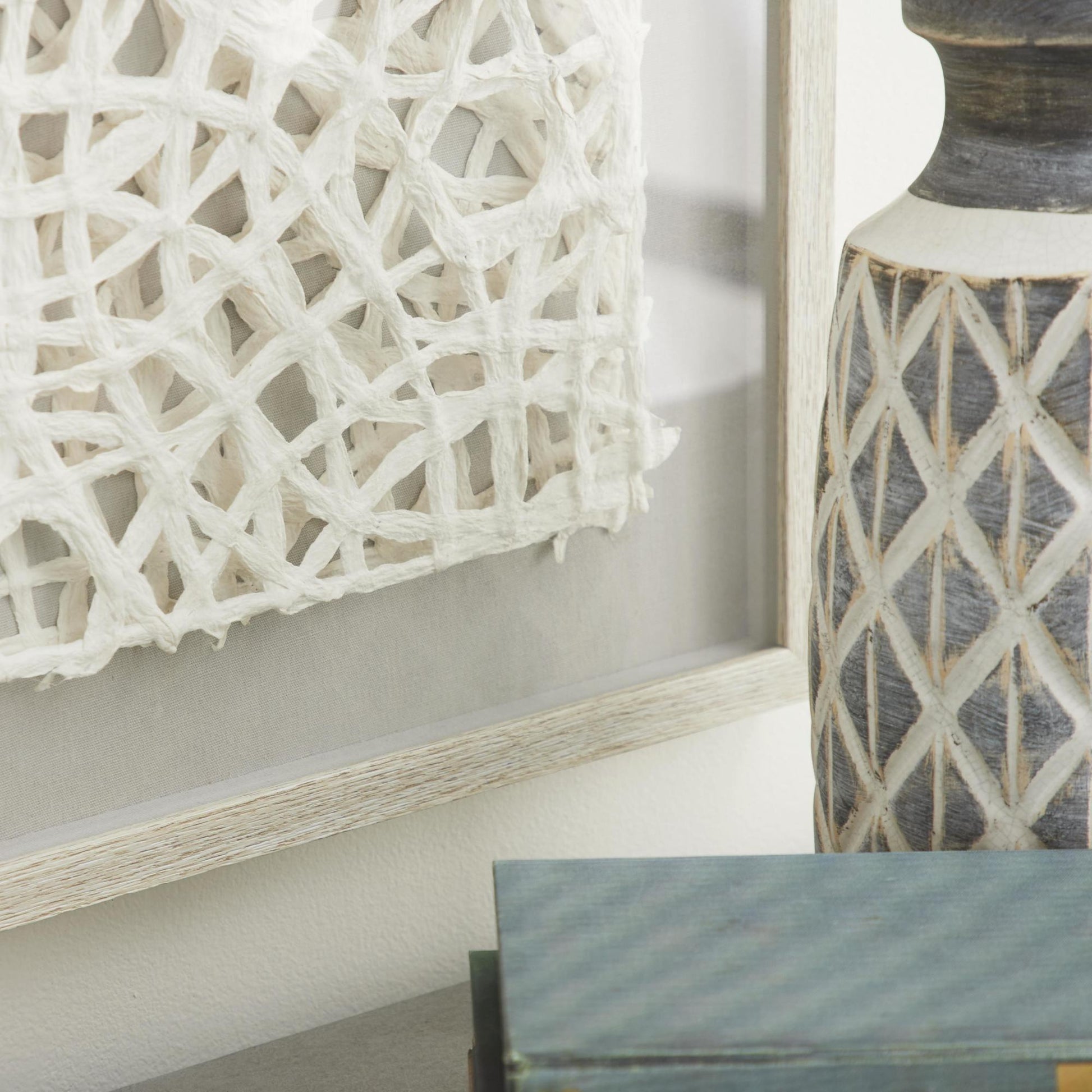 Abstract White Paper Handmade Layered 3D Lace Home Shadow Box with Gray Canvas Backing