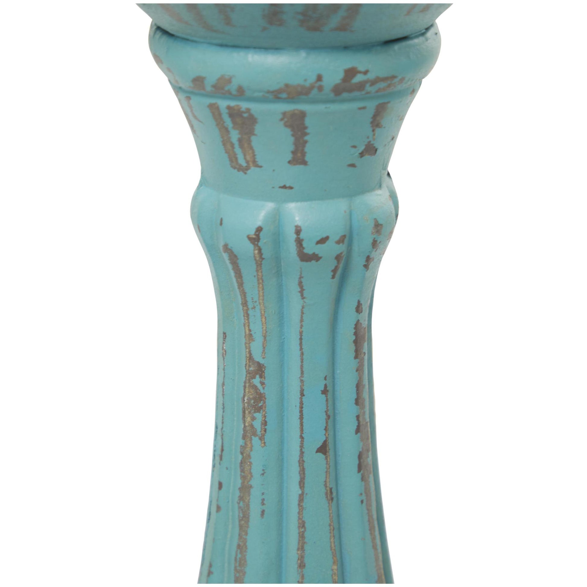 Set of 3 Wooden Distressed Turned Pillar Decorative Candle Holder
