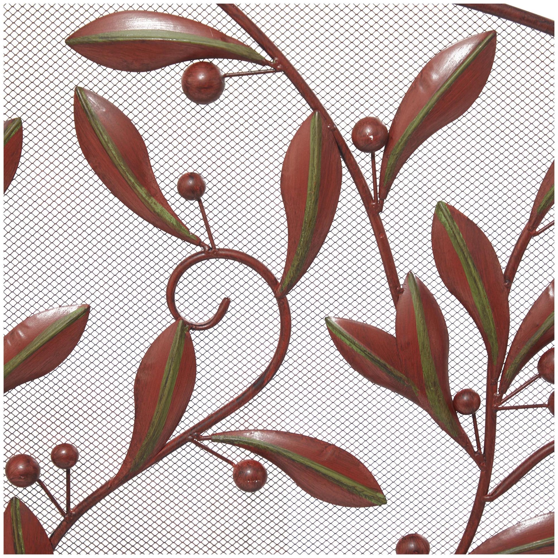 Leaf Metal Foldable Mesh Netting 3 Panel Living Room Fireplace Screen with Leaf and Vine Relief