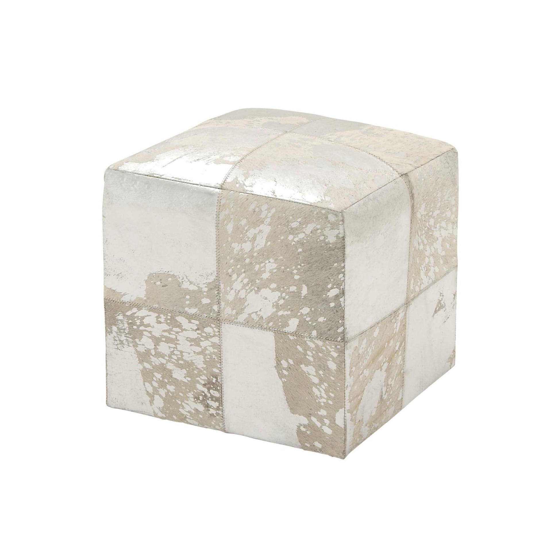 Leather Handmade Cowhide Living Room Stool with Patchwork Pattern
