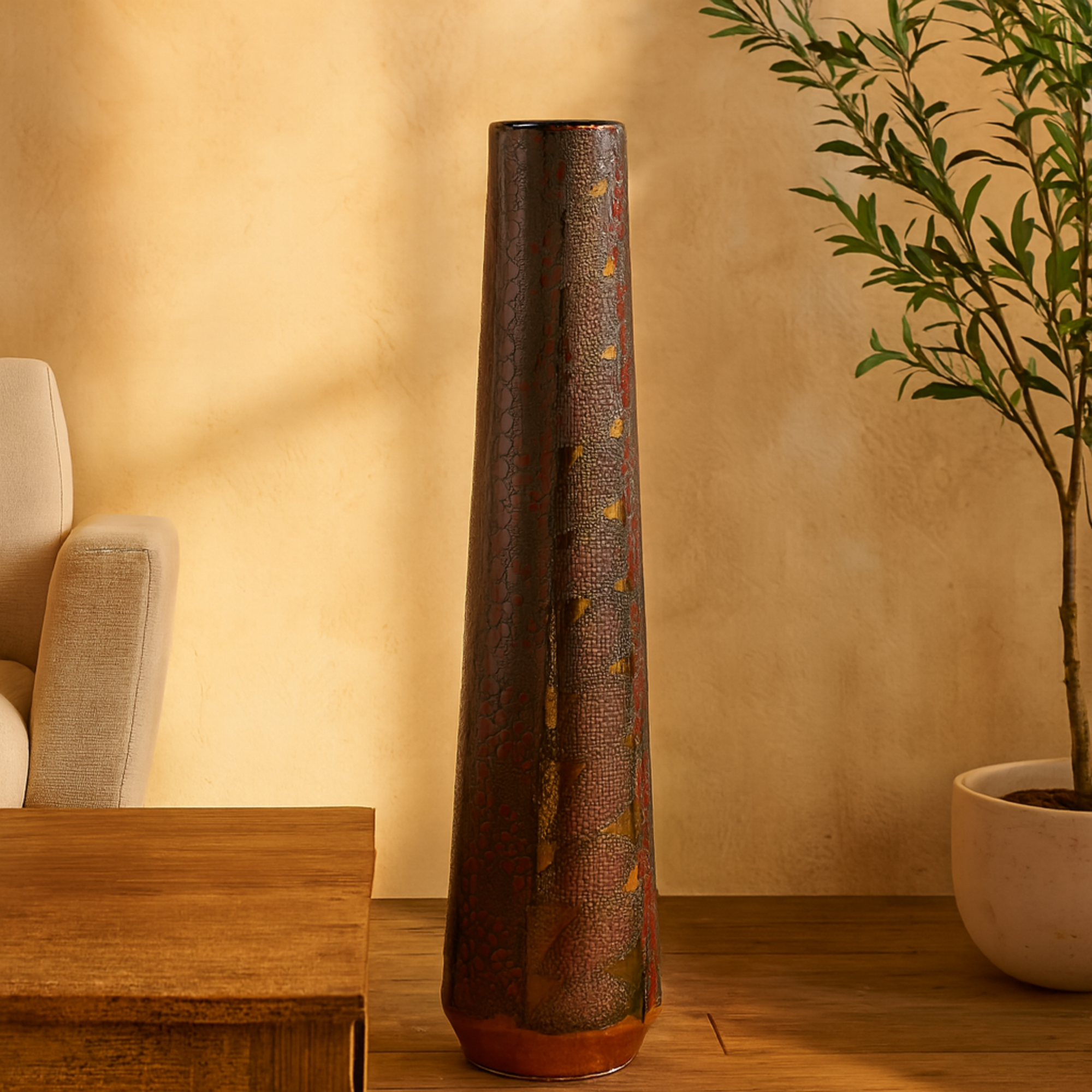 Multi Colored Ceramic Snakeskin Inspired Decorative Vase