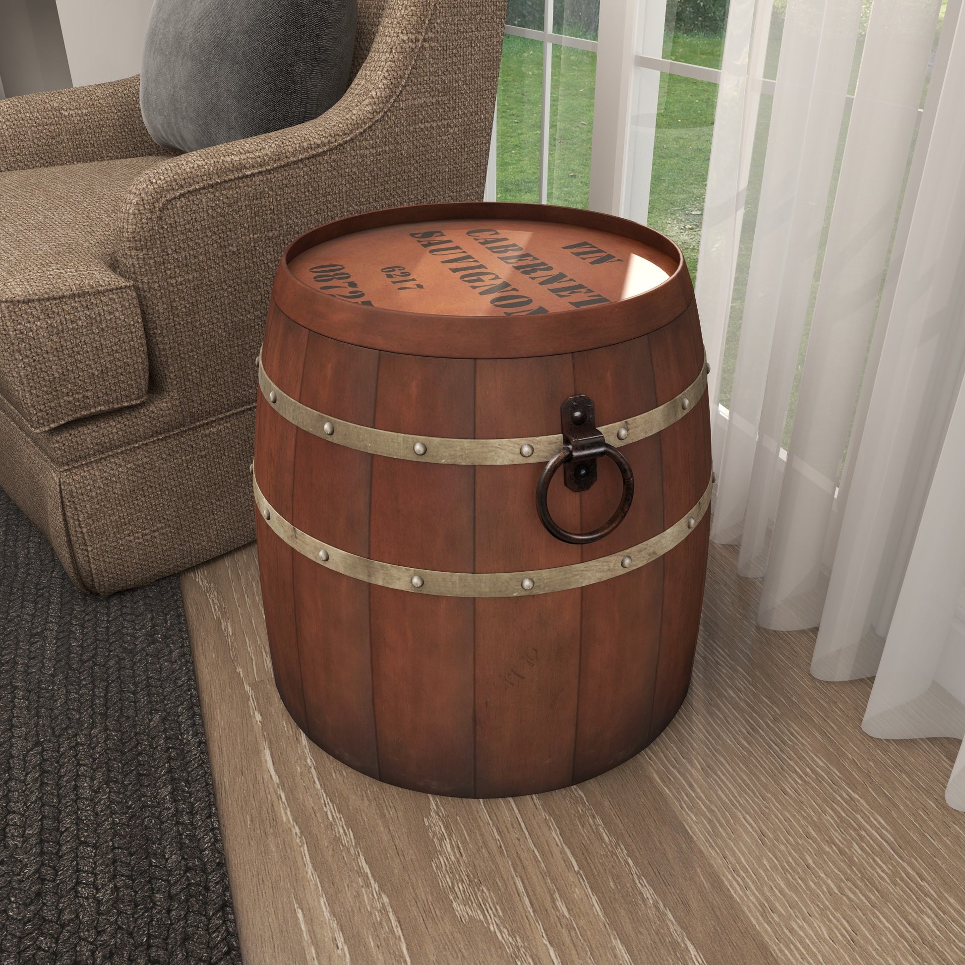 Brown Metal Wine Barrel Side End Accent Table