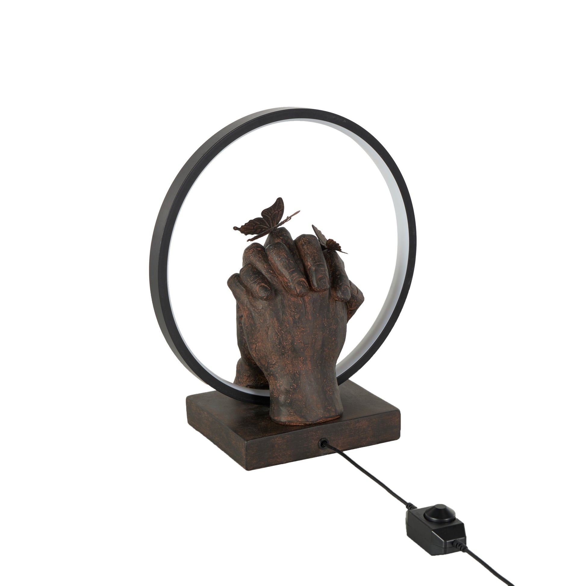 Hands Black Resin Holding Room Table Lamp with Butterfly Accents
