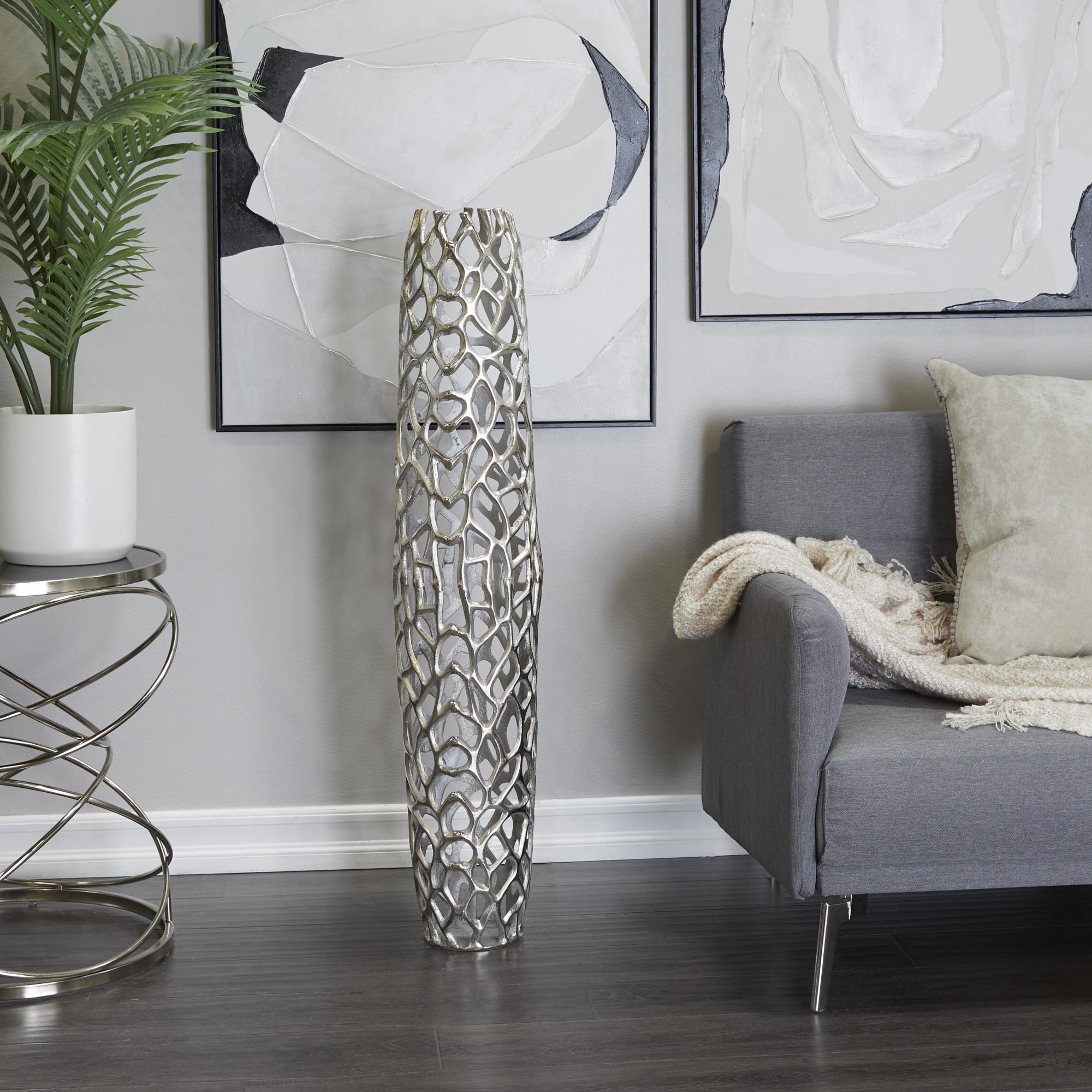 Coral Aluminum Metal Cutout Tall Floor Decorative Vase