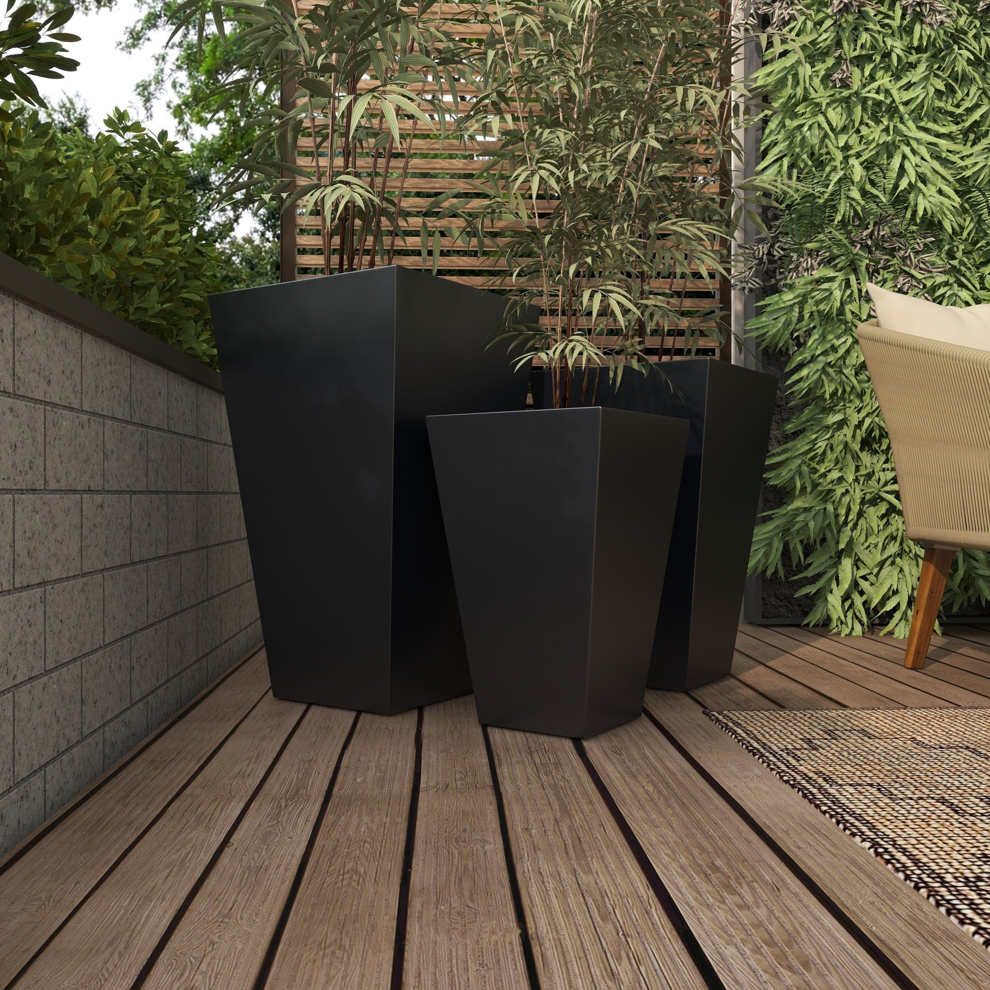 Set of 3 Geometric Metal Light Weight Indoor Outdoor Planter with Tapered Base