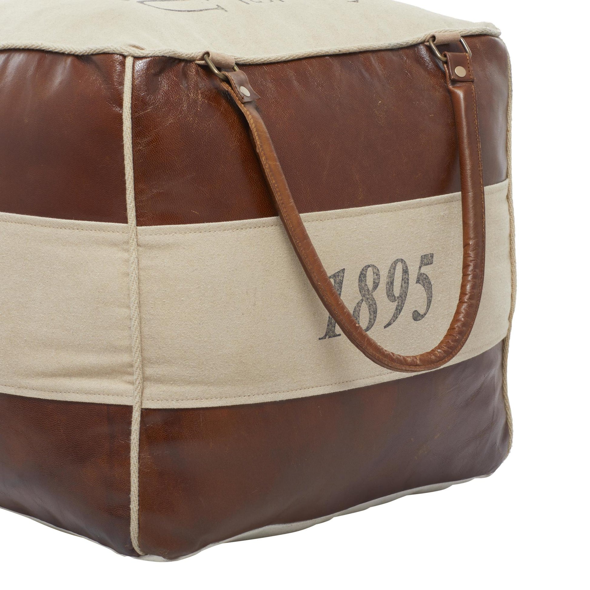 Star Canvas Stuffed Pouf with Leather Accents