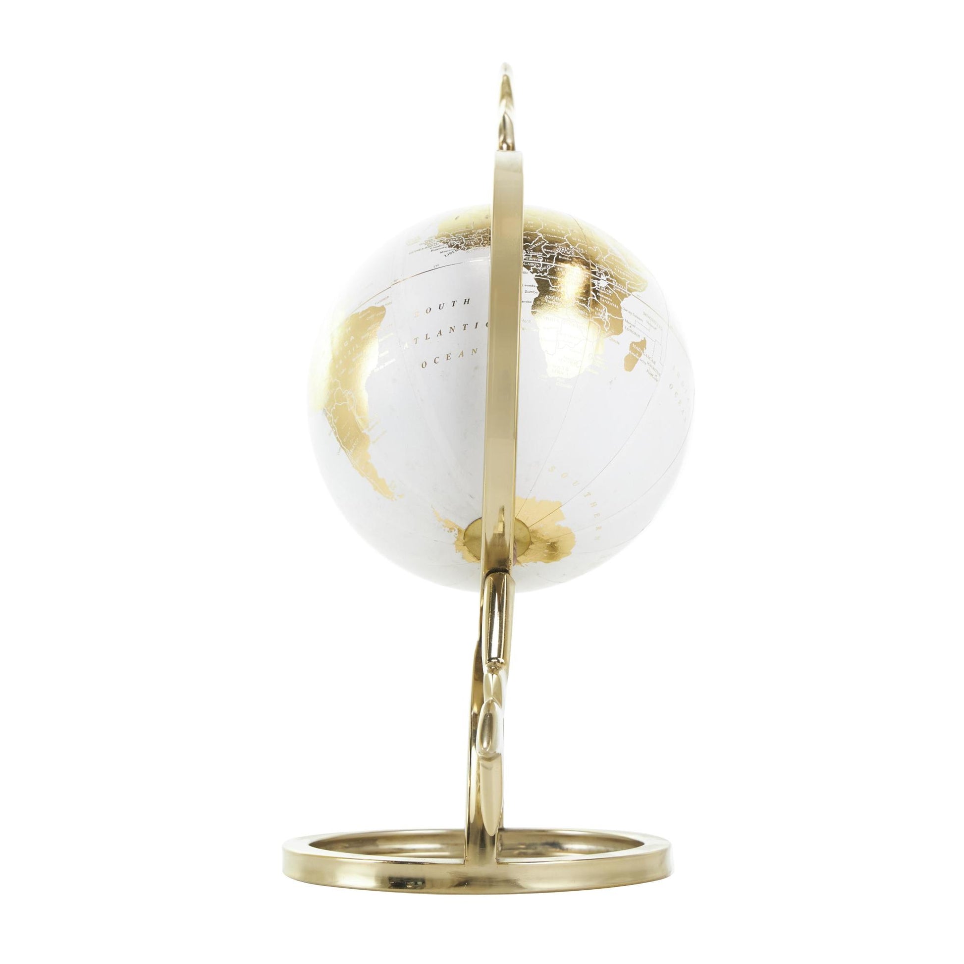 Armillary Gold Aluminum Metal Educational/Geographic Earth Globe with White Center