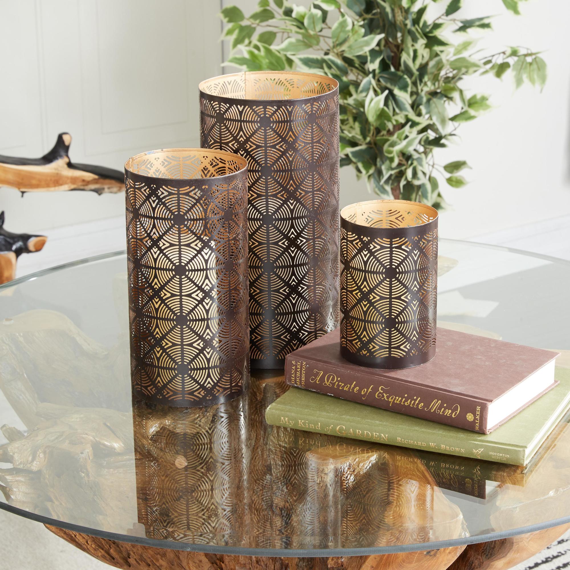 Set of 3 Geometric Metal Decorative Indoor Outdoor Candle Lantern Set of 3 12", 10", 6"H