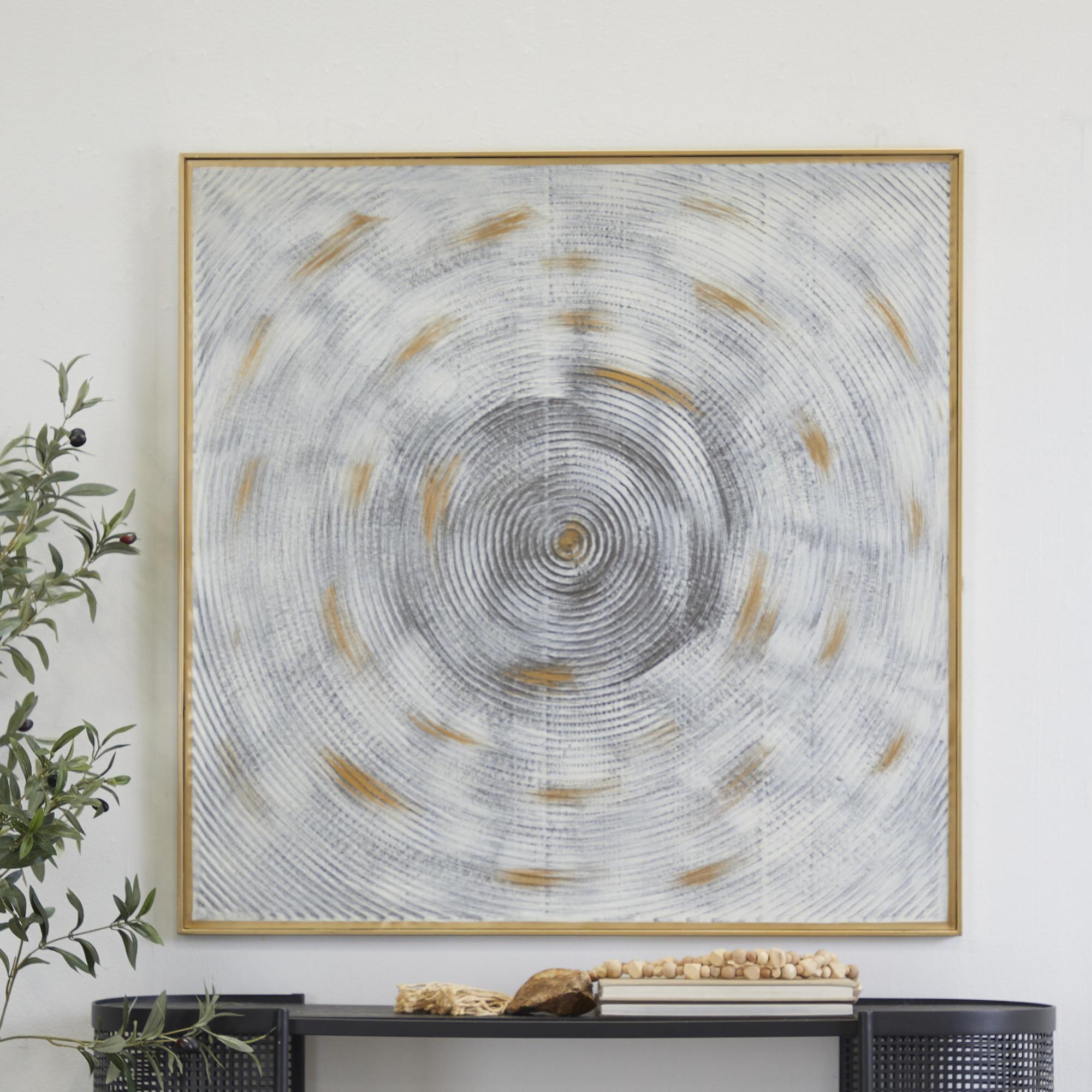 Starburst White Metal Spiral Living Room Framed Wall Art with Gold Frame