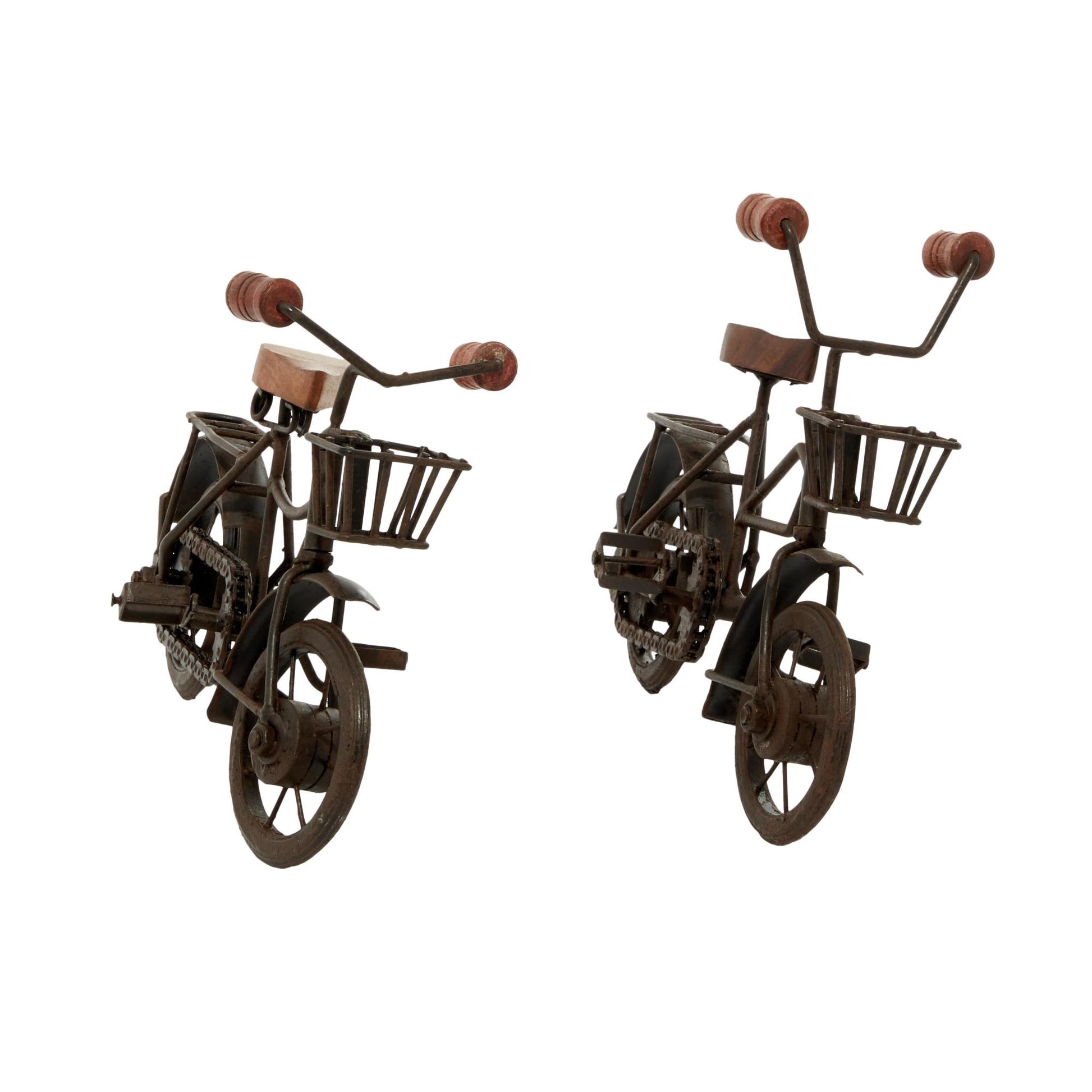 Set of 2 Bike Metal Decorative Sculpture with Wood Accents