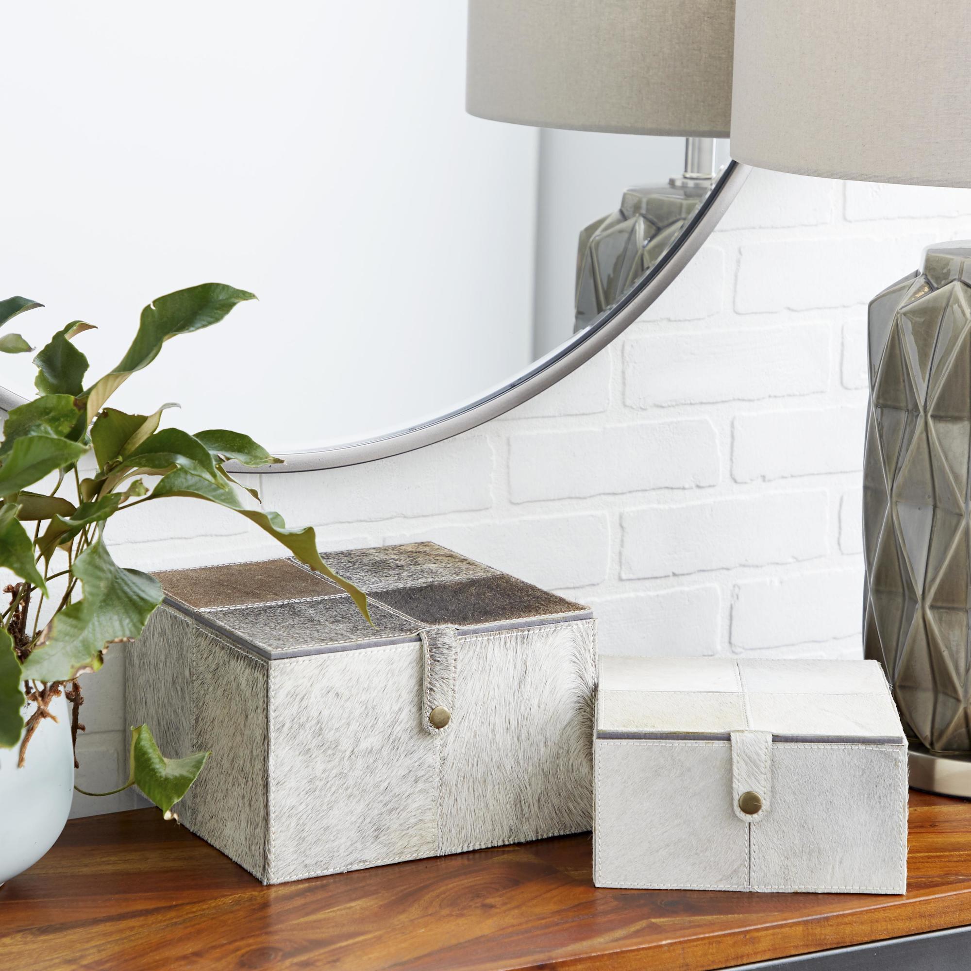 Set of 2 Leather Handmade Storage Decorative Box with Snap Front Closure and Detailed Stitching