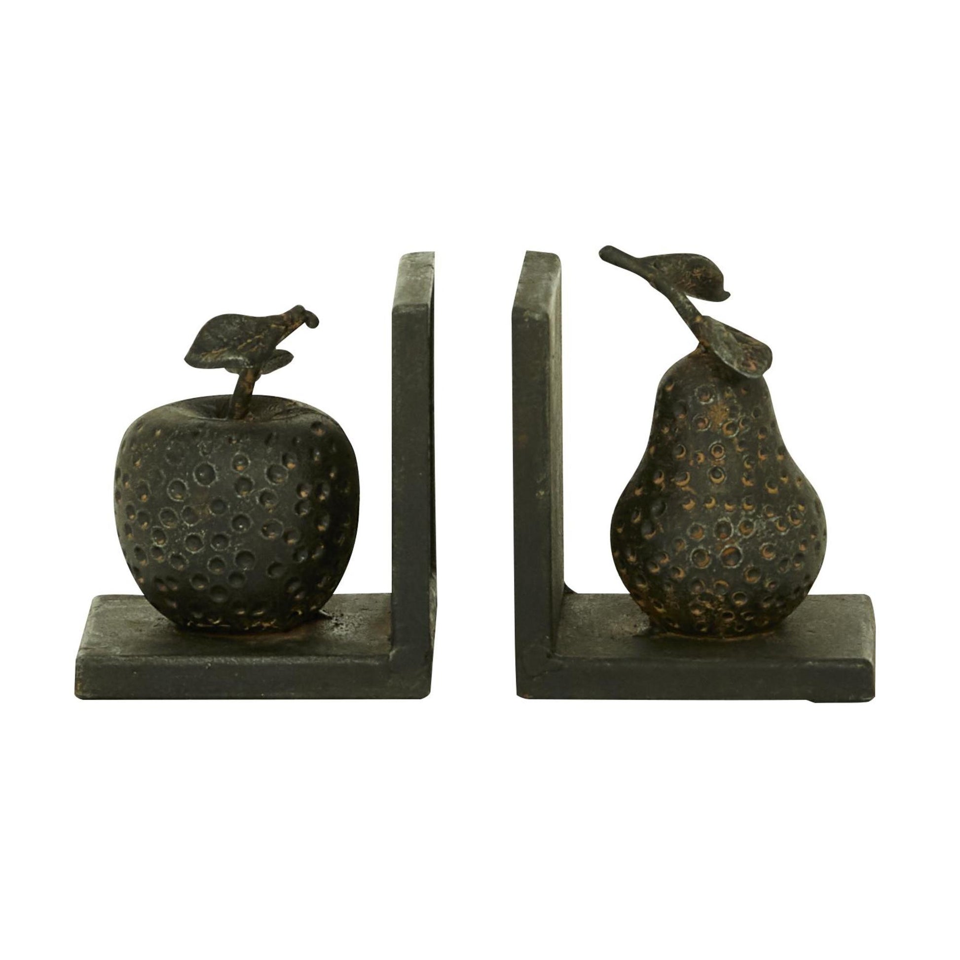 Set of 2 Fruit Gray Metal Apple and Pear Decorative Bookends