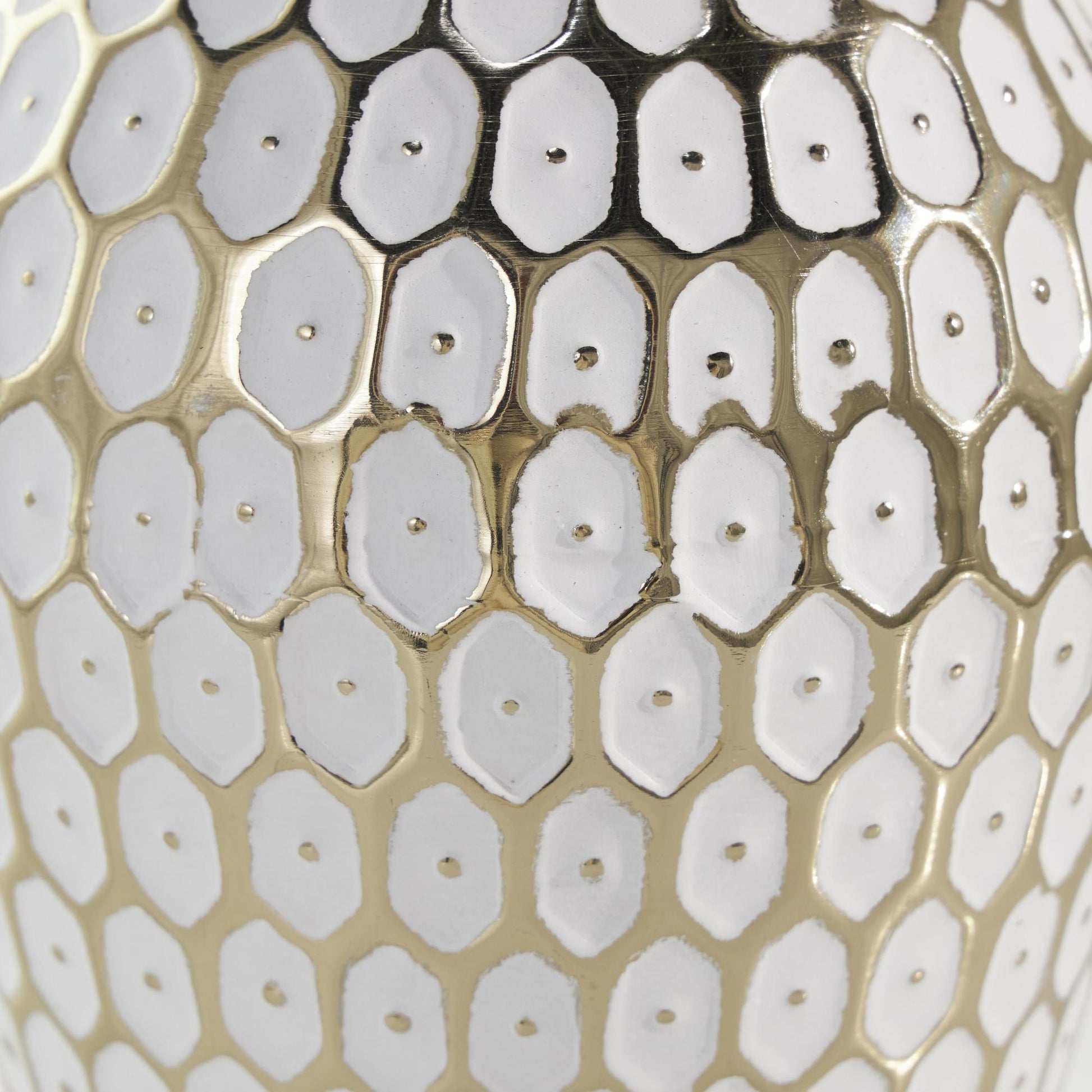 Geometric Gold Metal Geometric Dot Decorative Vase with White Accents