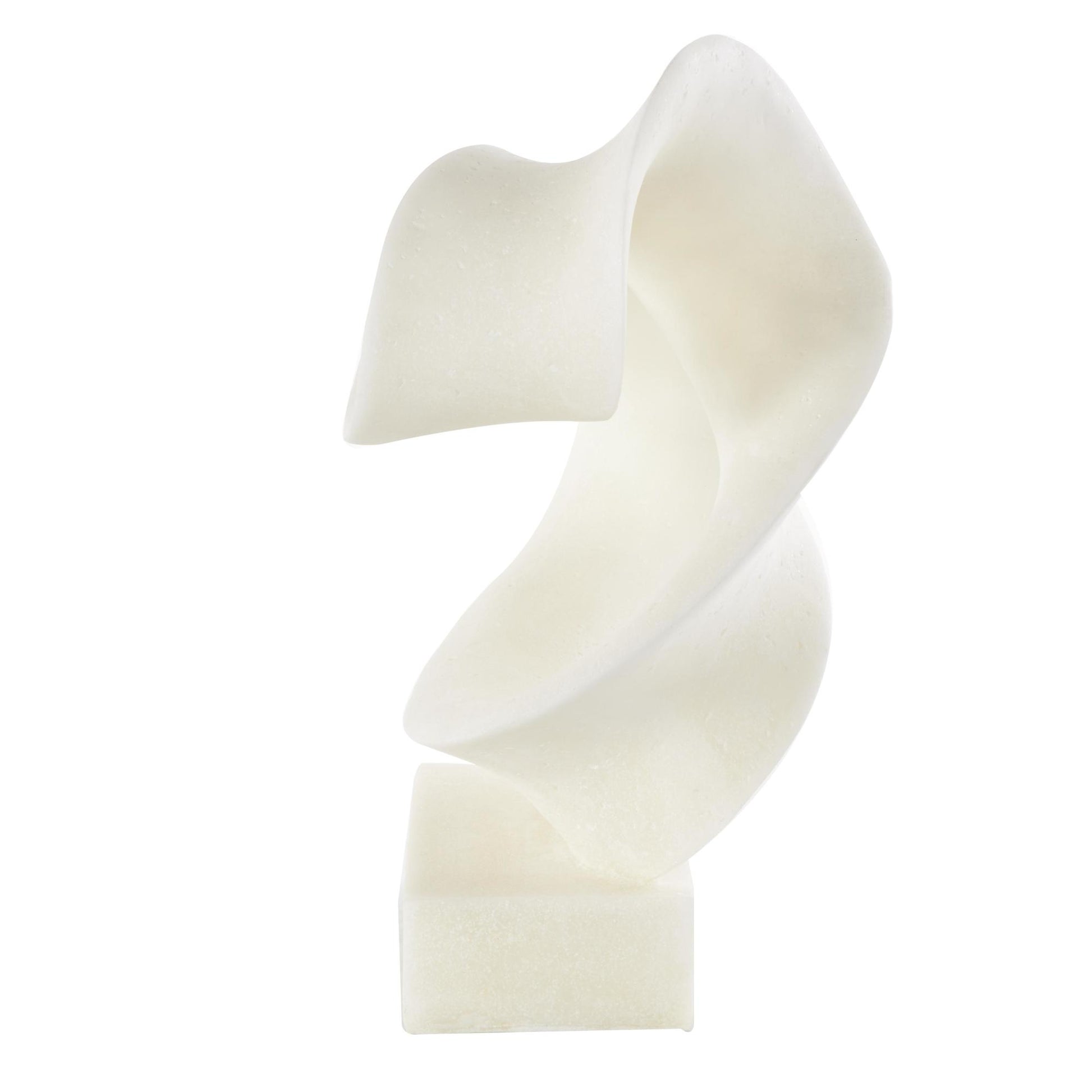 Abstract White Polystone Twisted Wave Decorative Sculpture with Elevated Base