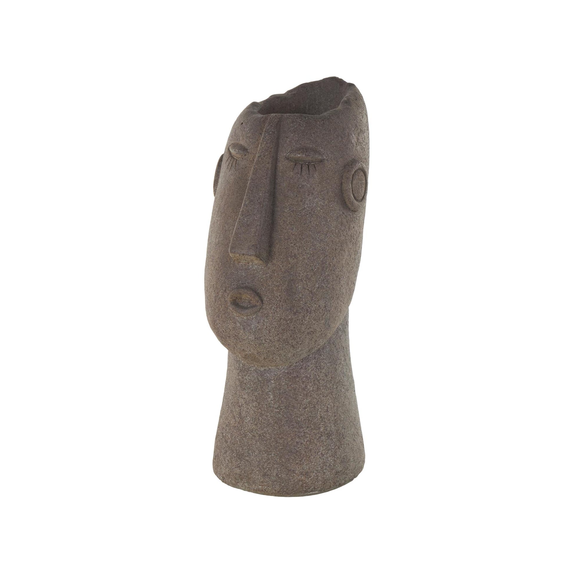 Woman Brown Magnesium Oxide Textured Easter Island Head Indoor Outdoor Planter