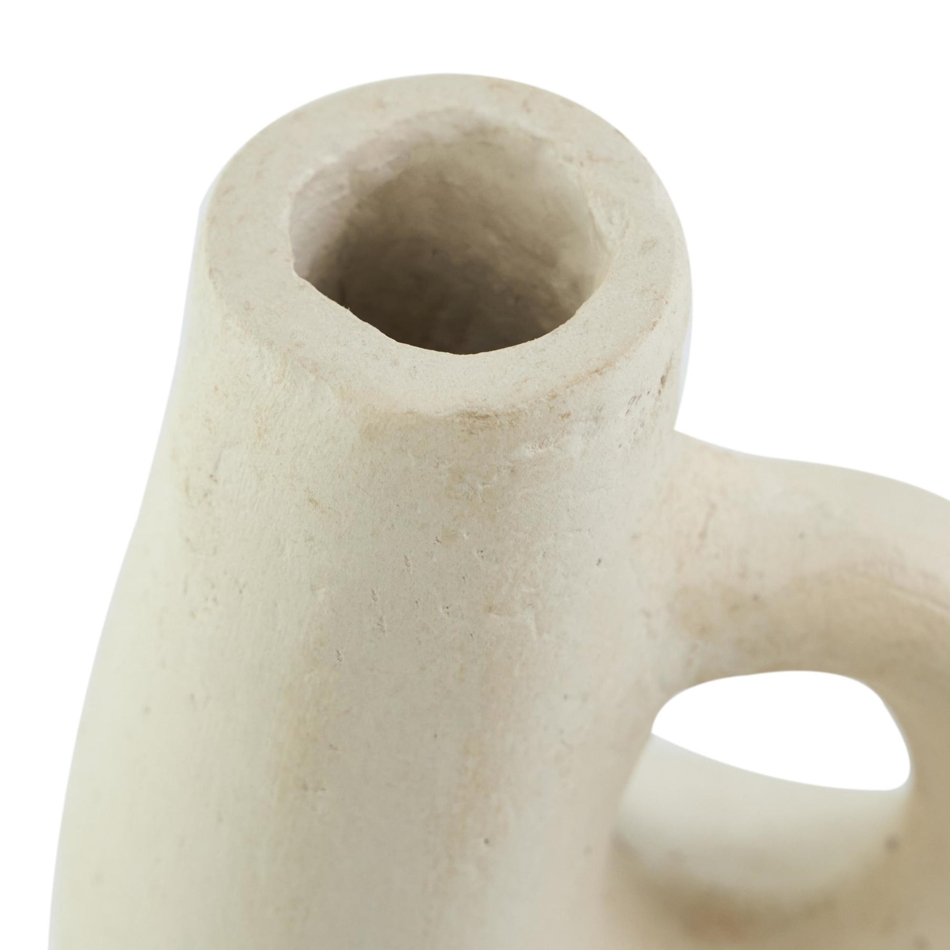 Abstract Beige Paper Mache Curved Decorative Vase with Handle