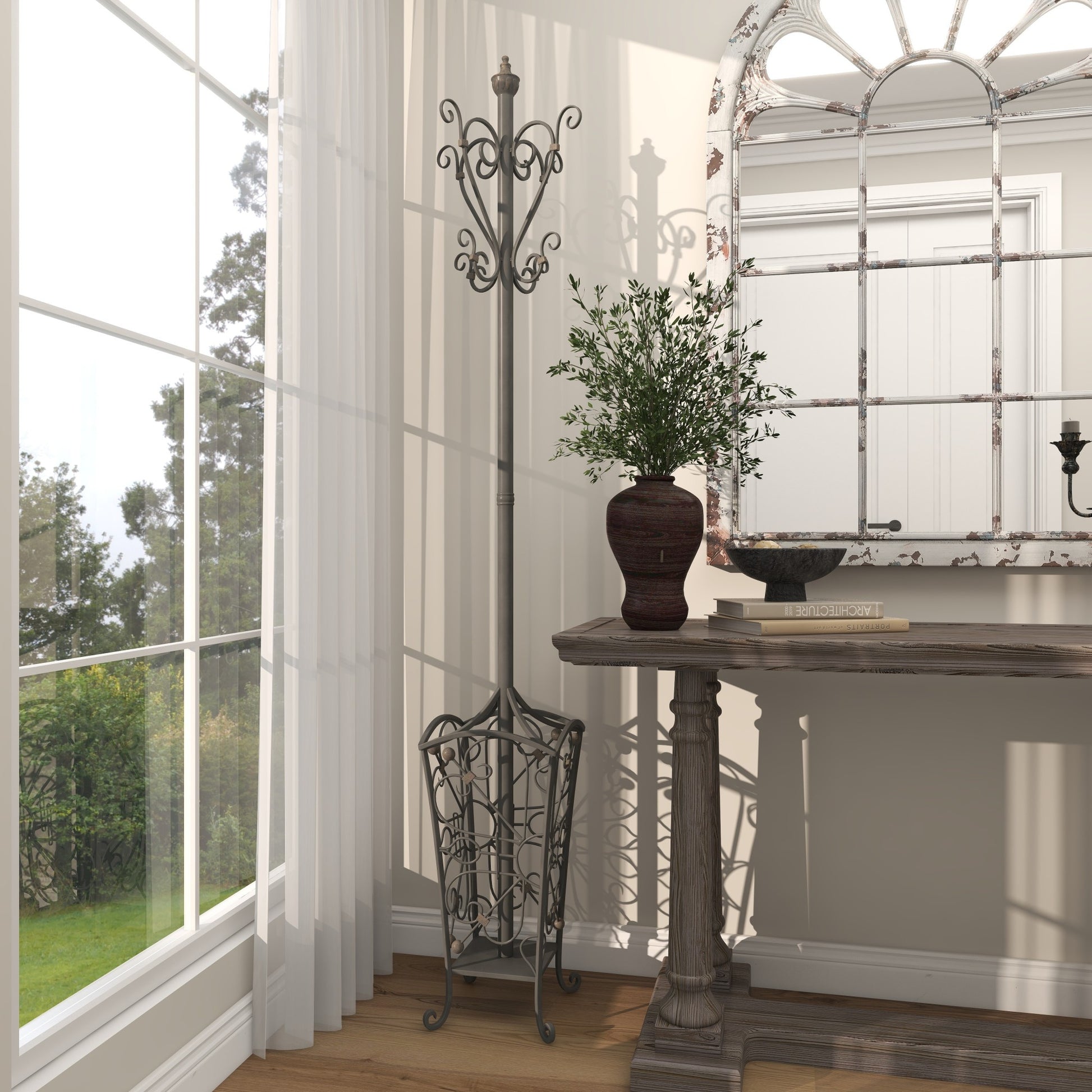 Scroll Black Metal Vintage Style Freestanding Coat Rack with Scroll Designs