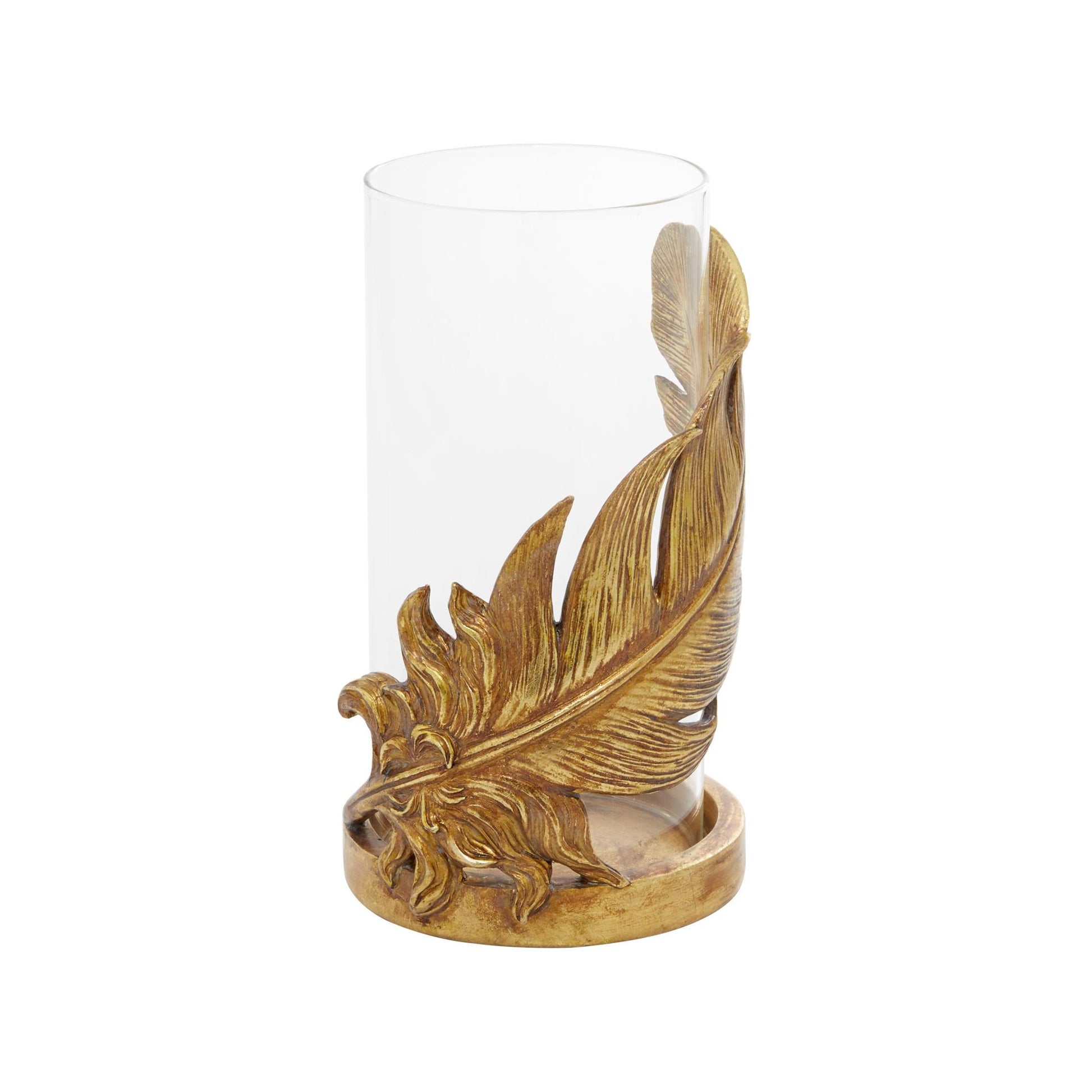 Bird Gold Glass Feather Pillar Room Hurricane Lamp