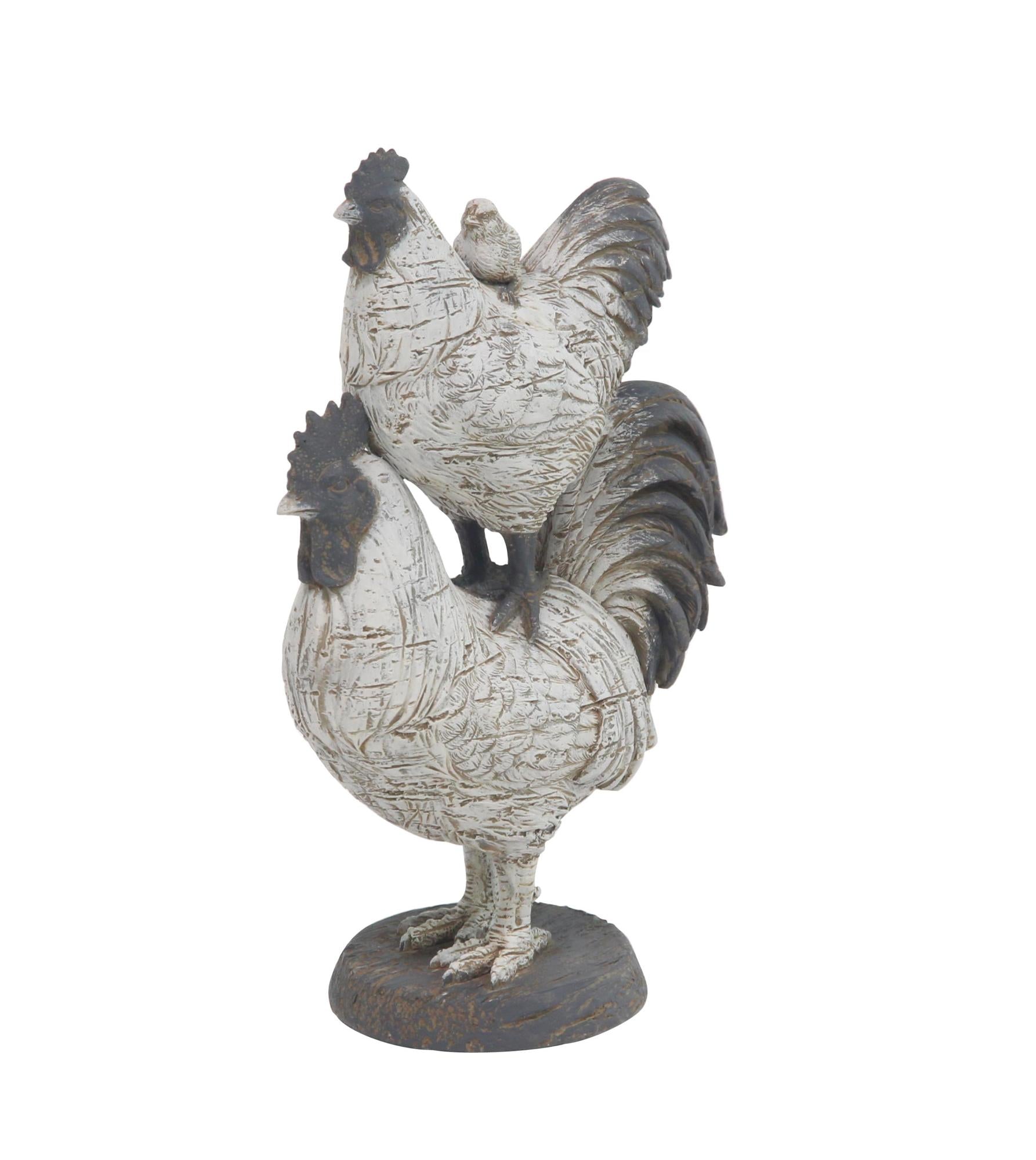 Rooster White Polyresin Decorative Sculpture