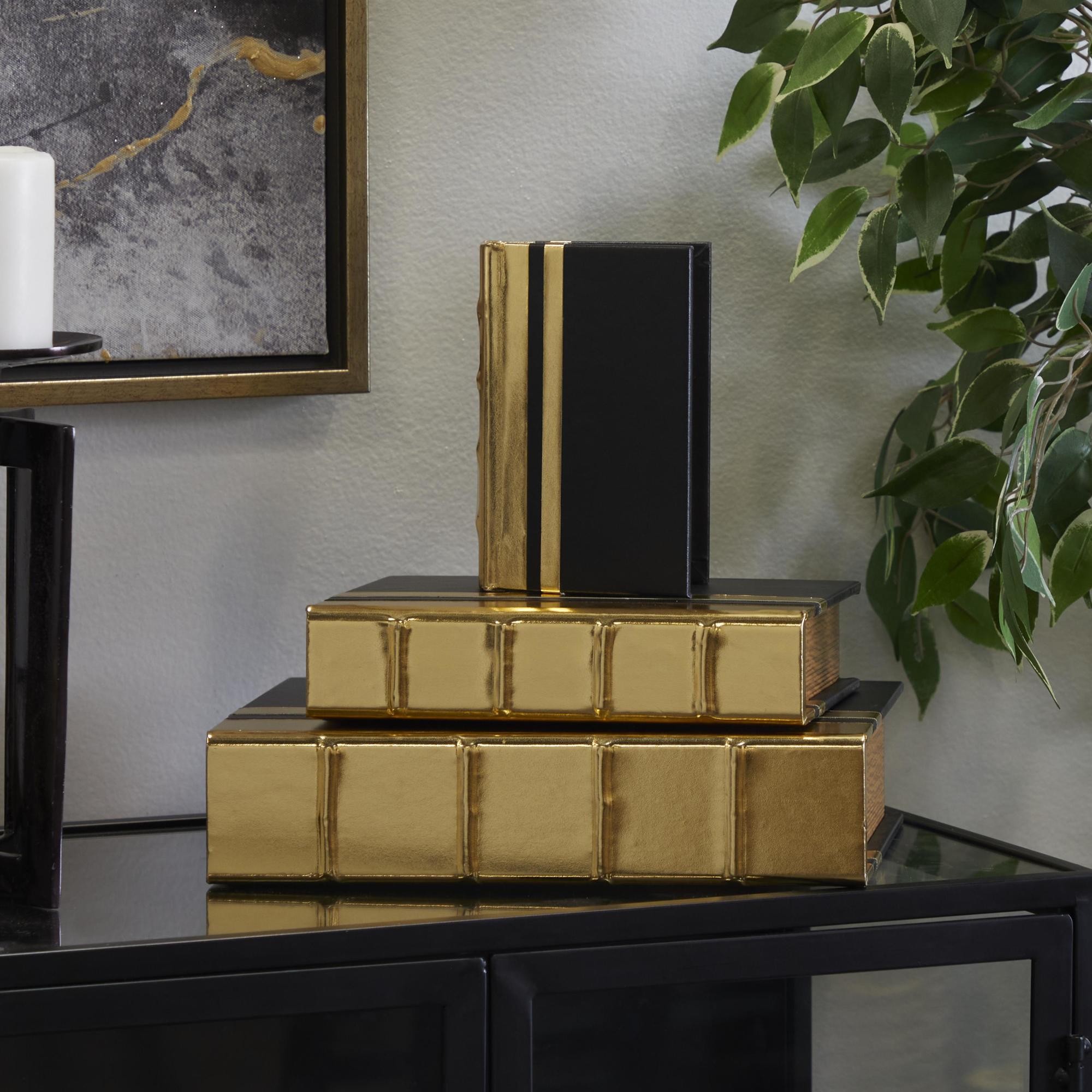 CosmoLiving by Cosmopolitan Set of 3 Faux Leather Metallic Faux Book Storage Decorative Box